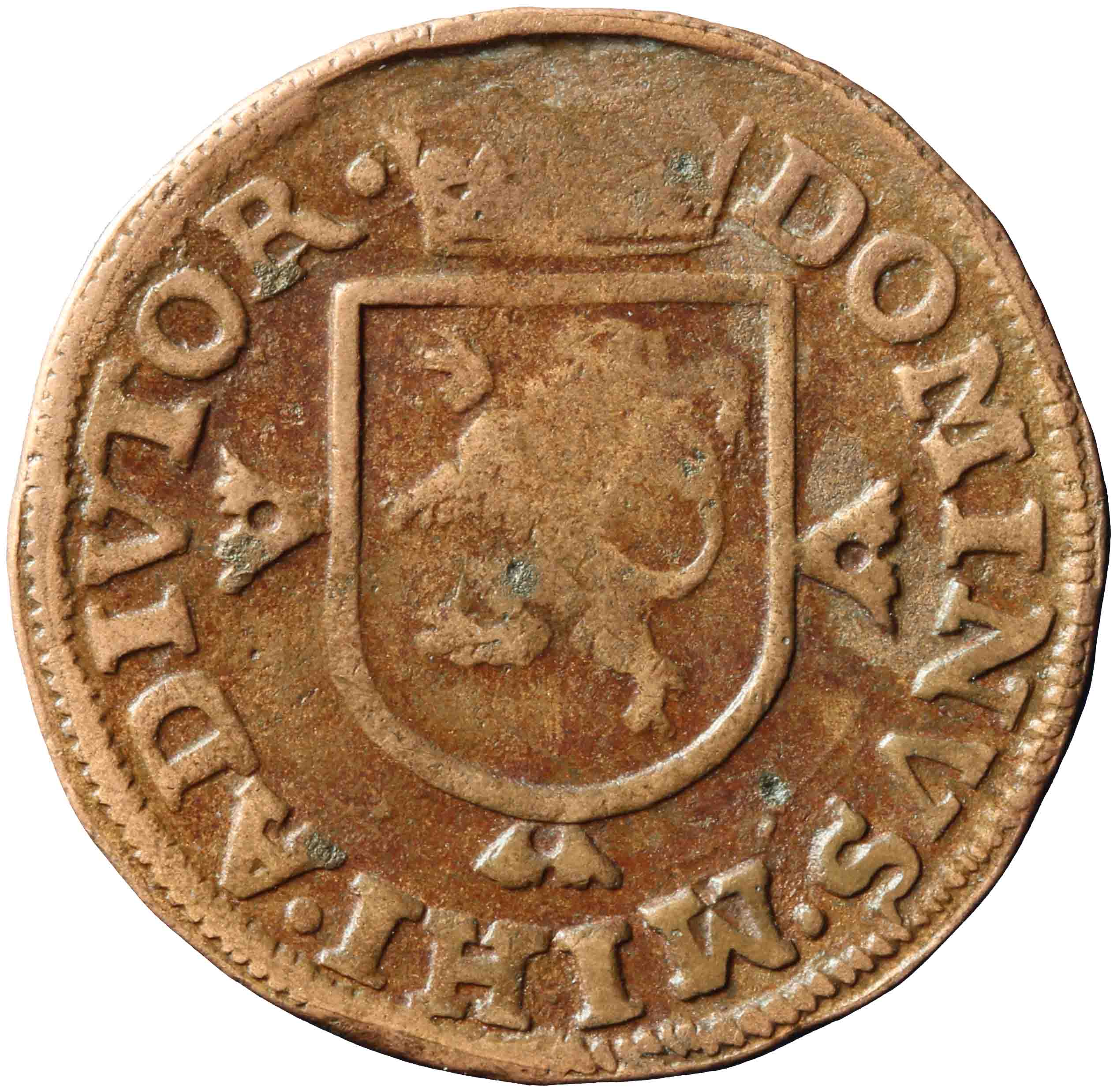 Afbeelding van de voorzijde. duit of achtste stuiver. Inventarisnummer:NM-03121
