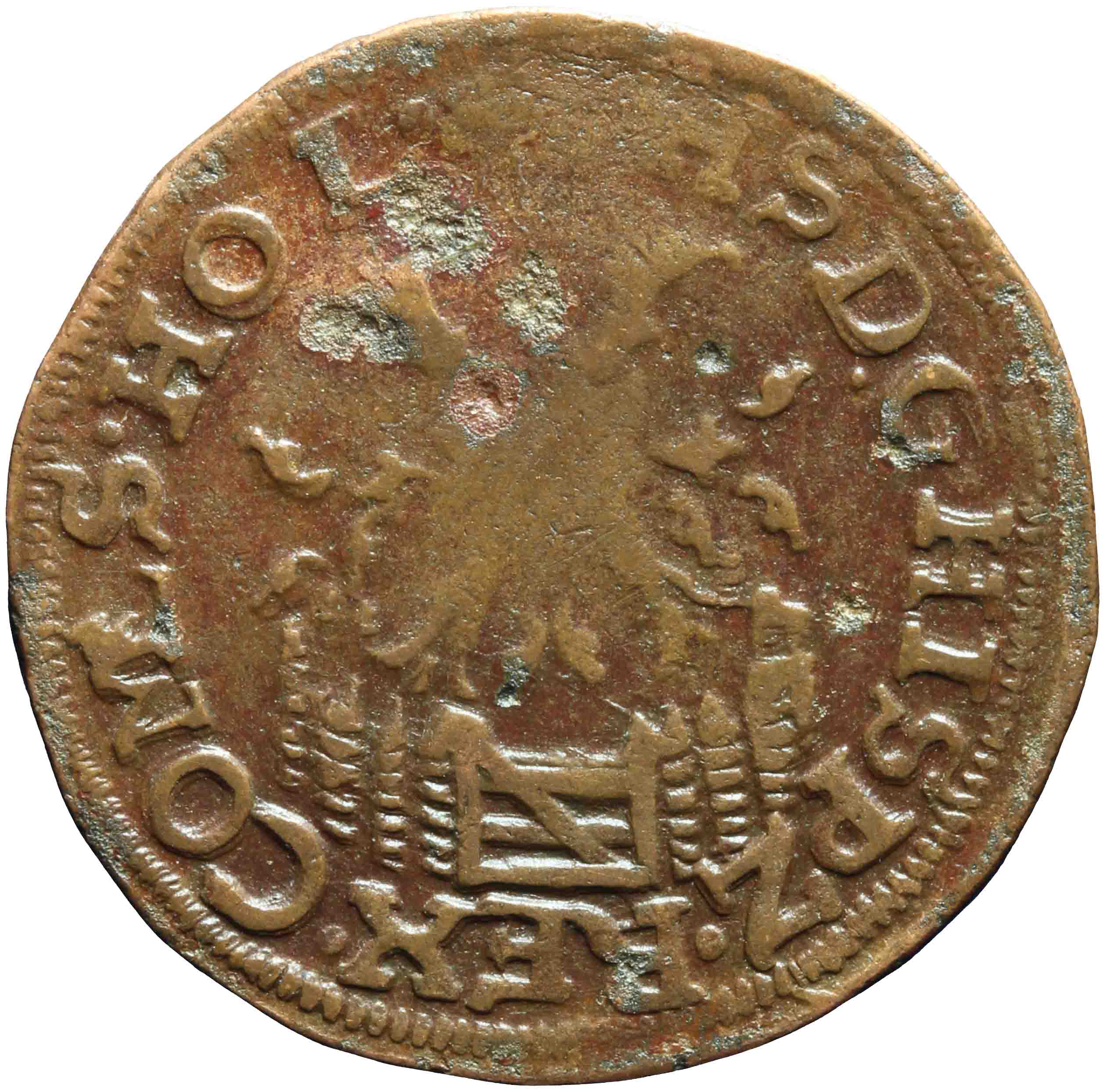 Afbeelding van de keerzijde. duit of achtste stuiver. Inventarisnummer:NM-03121