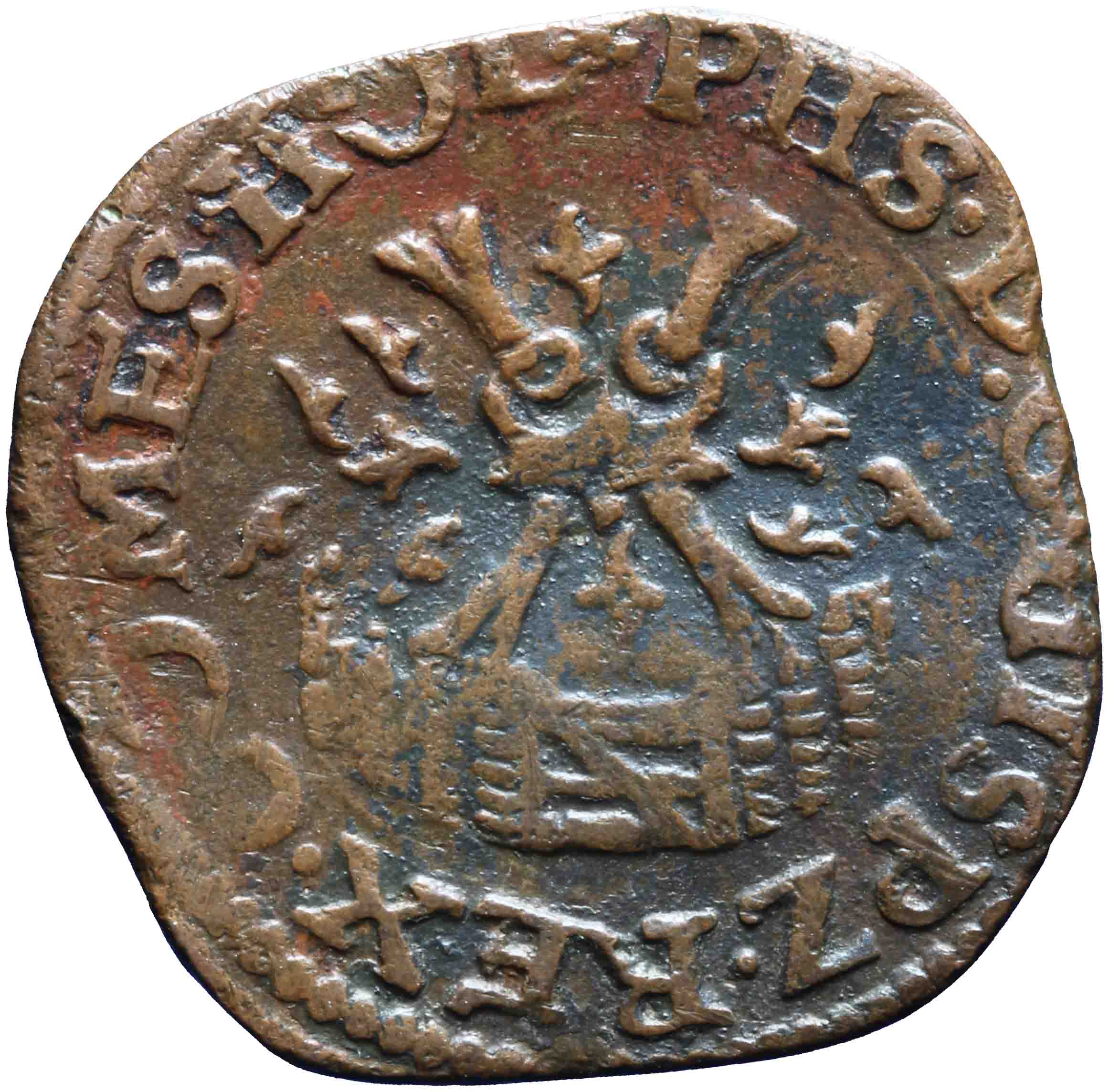 Afbeelding van de keerzijde. duit of achtste stuiver. Inventarisnummer:NM-03122