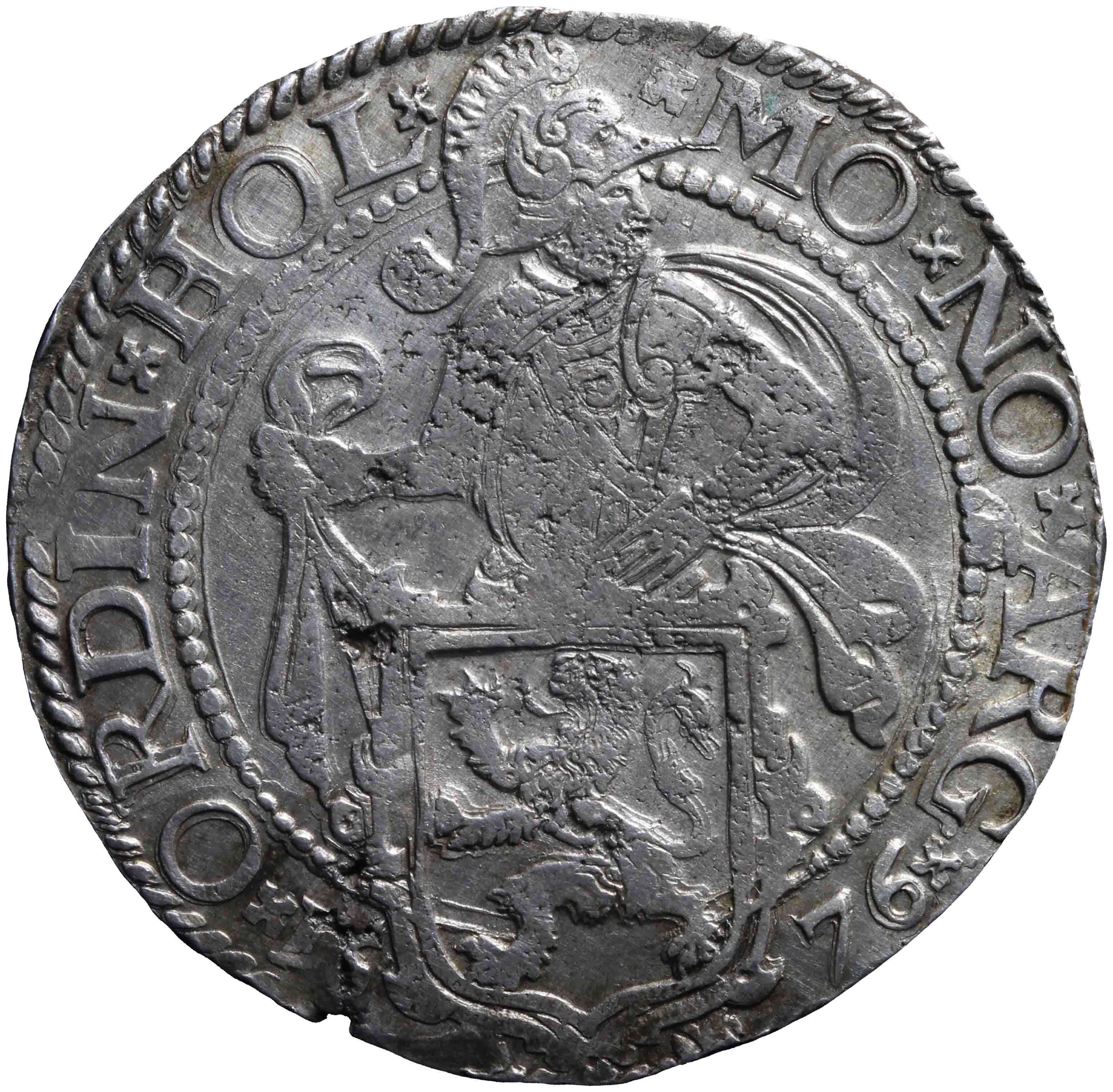 Afbeelding van de voorzijde. leeuwendaalder op Hollandse muntvoet. Inventarisnummer:NM-03125