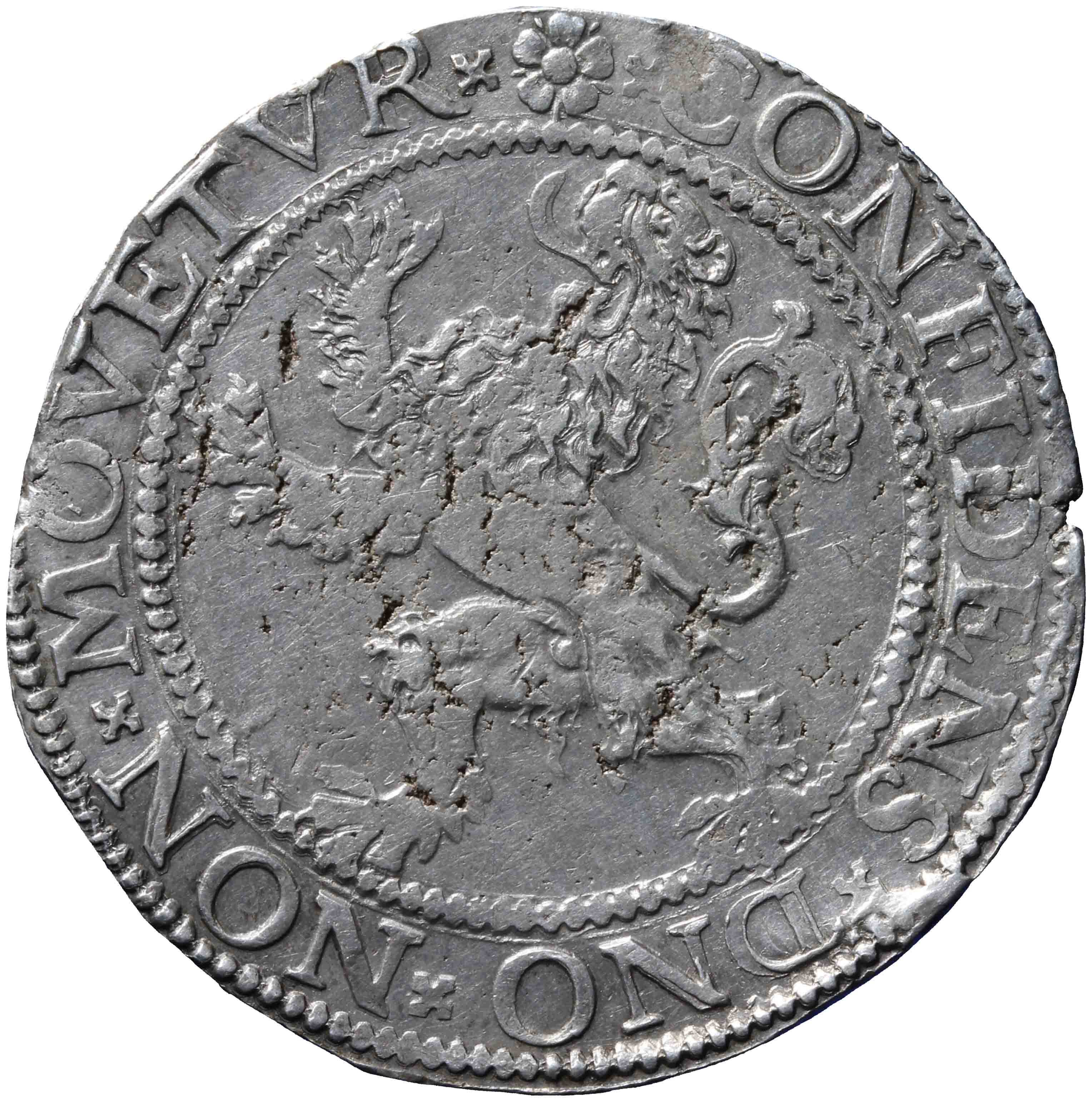 Afbeelding van de keerzijde. leeuwendaalder op Hollandse muntvoet. Inventarisnummer:NM-03125