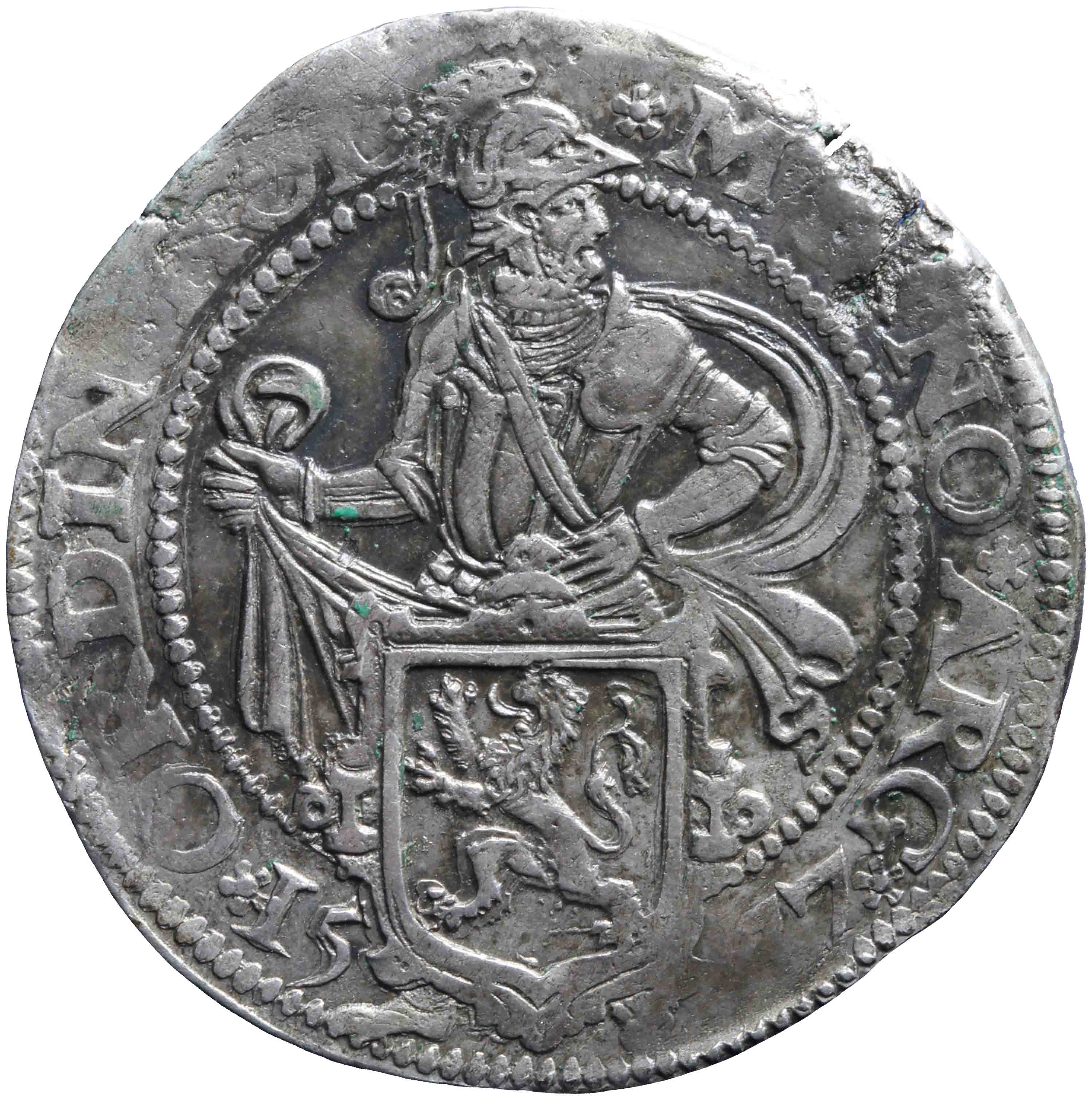 Afbeelding van de voorzijde. halve leeuwendaalder op Hollandse muntvoet. Inventarisnummer:NM-03131