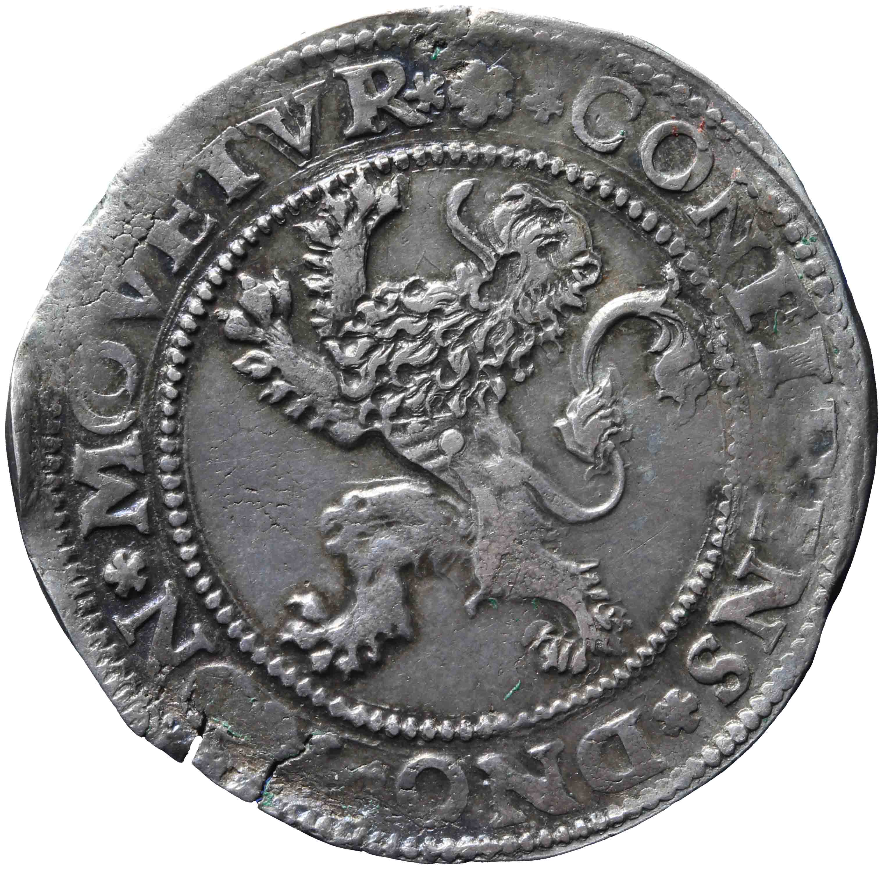 Afbeelding van de keerzijde. halve leeuwendaalder op Hollandse muntvoet. Inventarisnummer:NM-03131