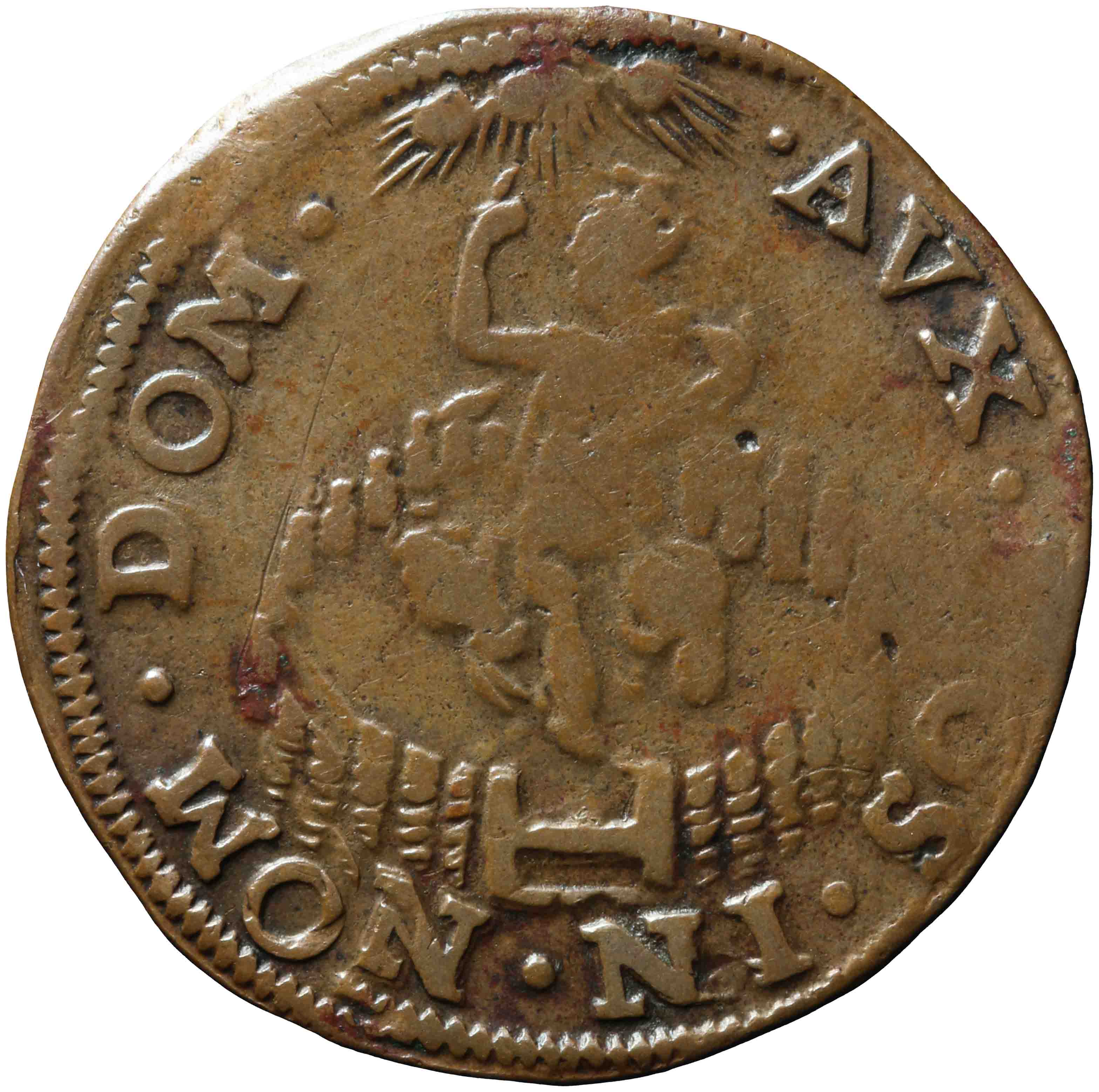 Afbeelding van de voorzijde. oord of kwart stuiver. Inventarisnummer:NM-03134