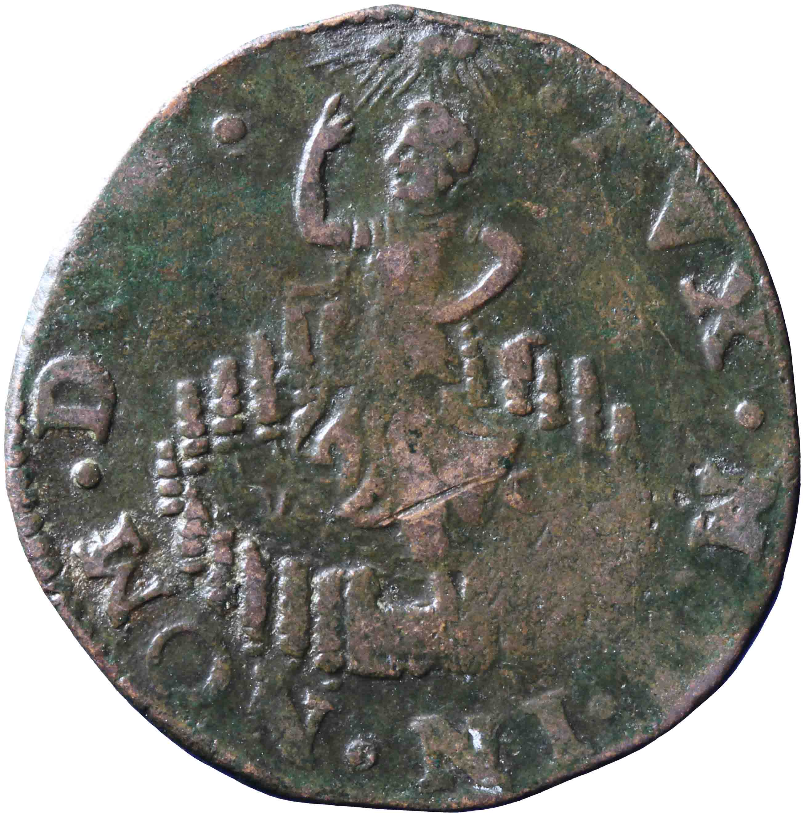 Afbeelding van de voorzijde. oord of kwart stuiver. Inventarisnummer:NM-03135