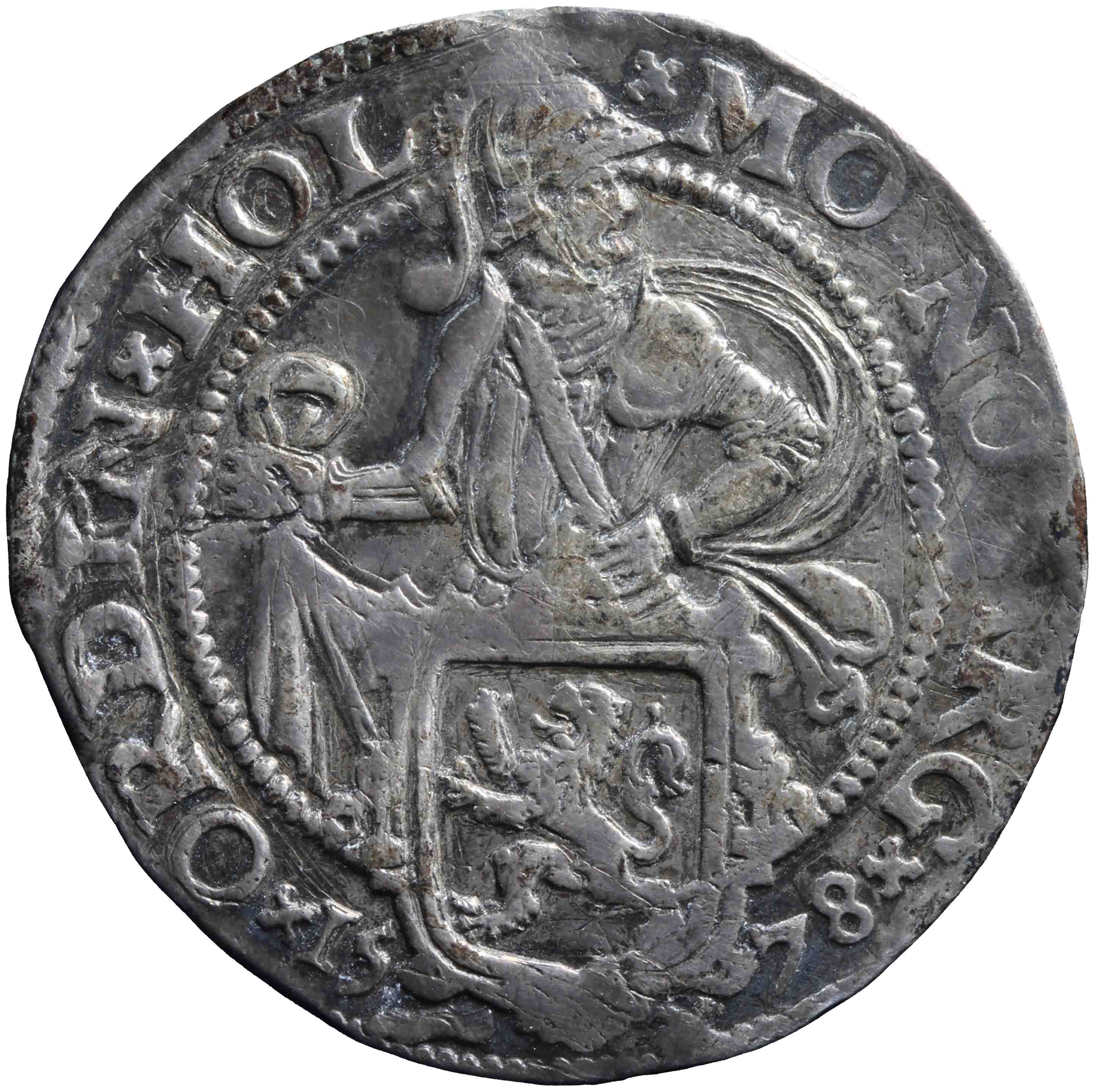 Afbeelding van de voorzijde. halve leeuwendaalder op Hollandse muntvoet. Inventarisnummer:NM-03136