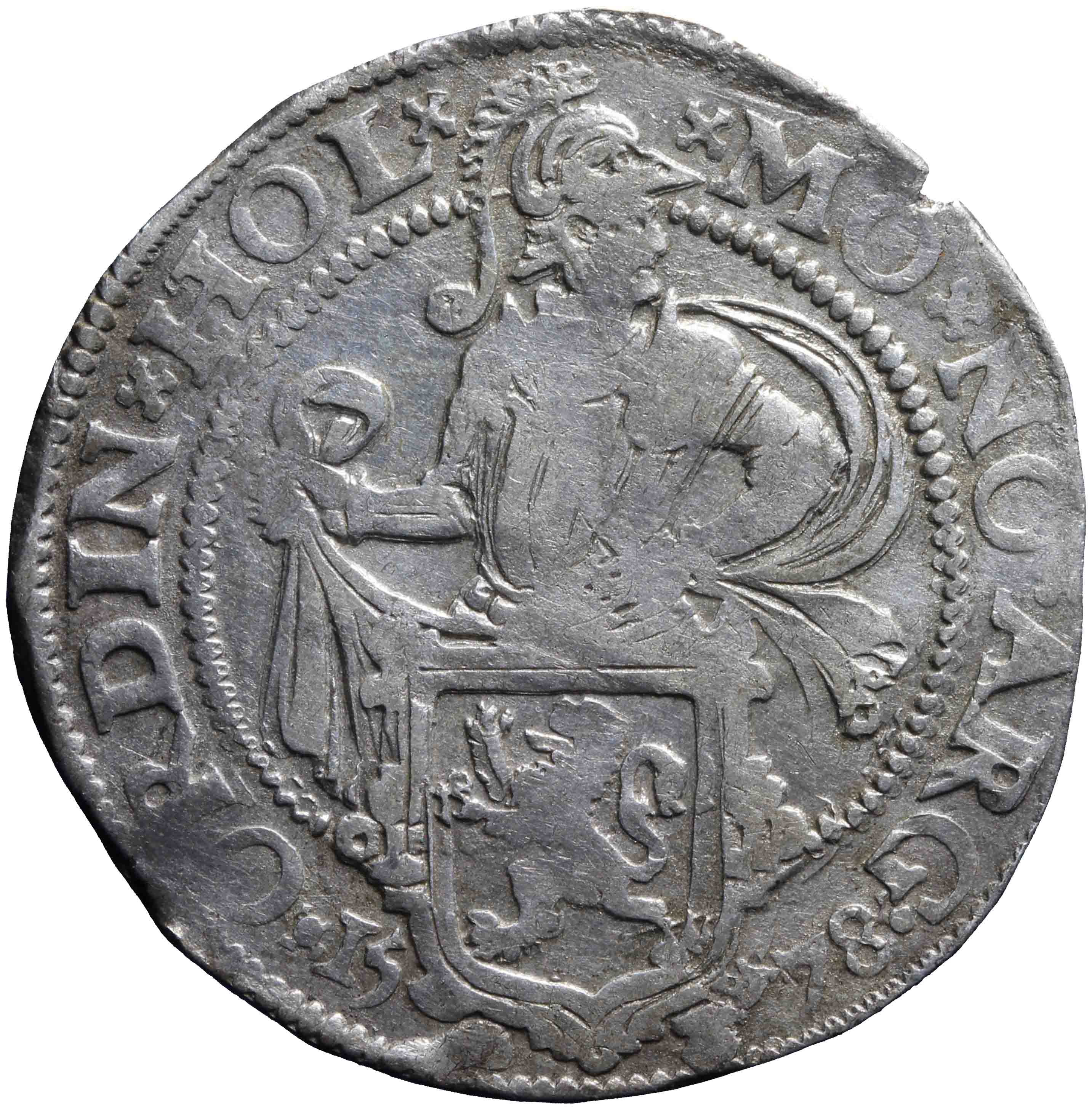 Afbeelding van de voorzijde. halve leeuwendaalder op Hollandse muntvoet. Inventarisnummer:NM-03137