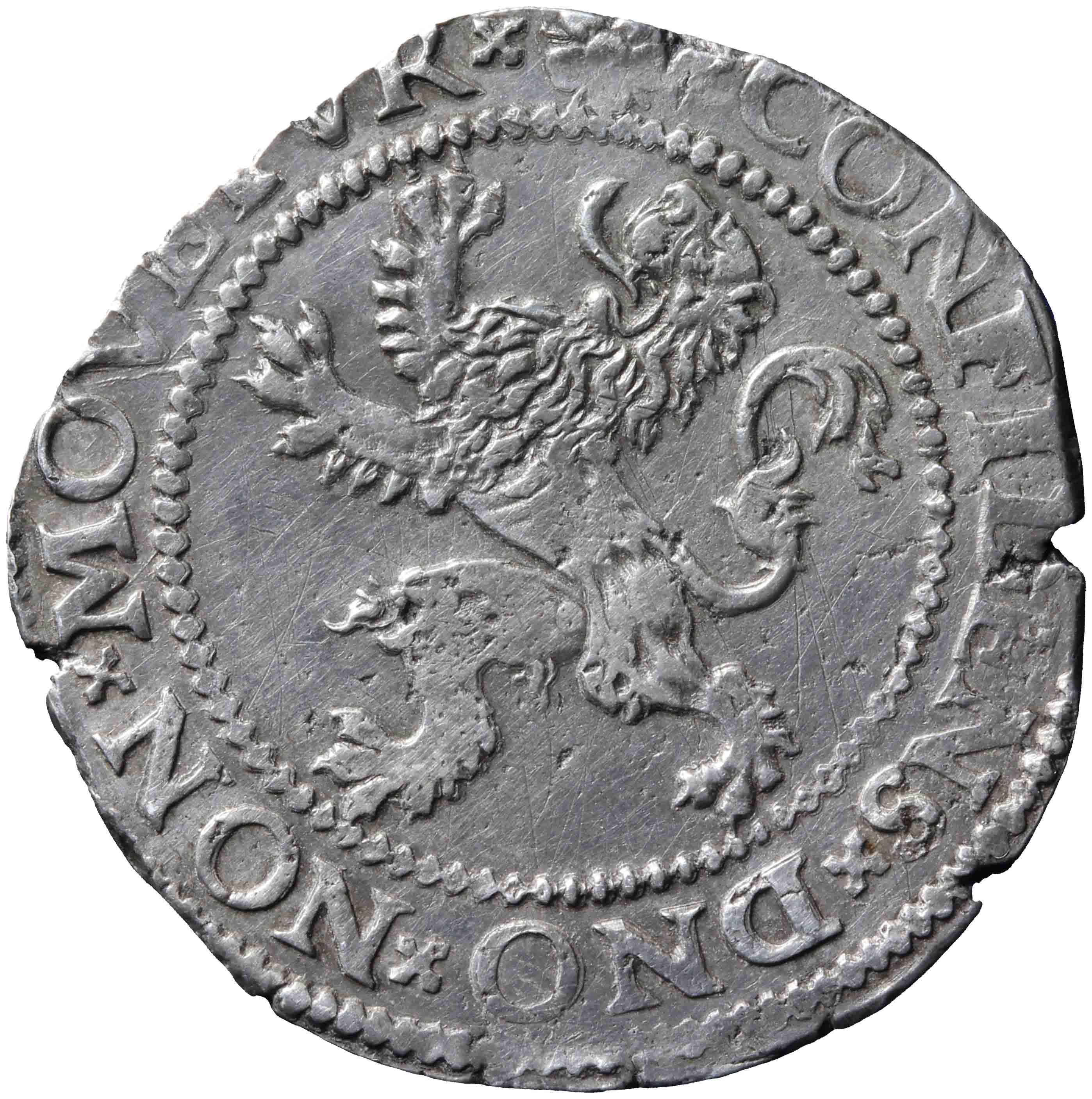Afbeelding van de keerzijde. halve leeuwendaalder op Hollandse muntvoet. Inventarisnummer:NM-03138