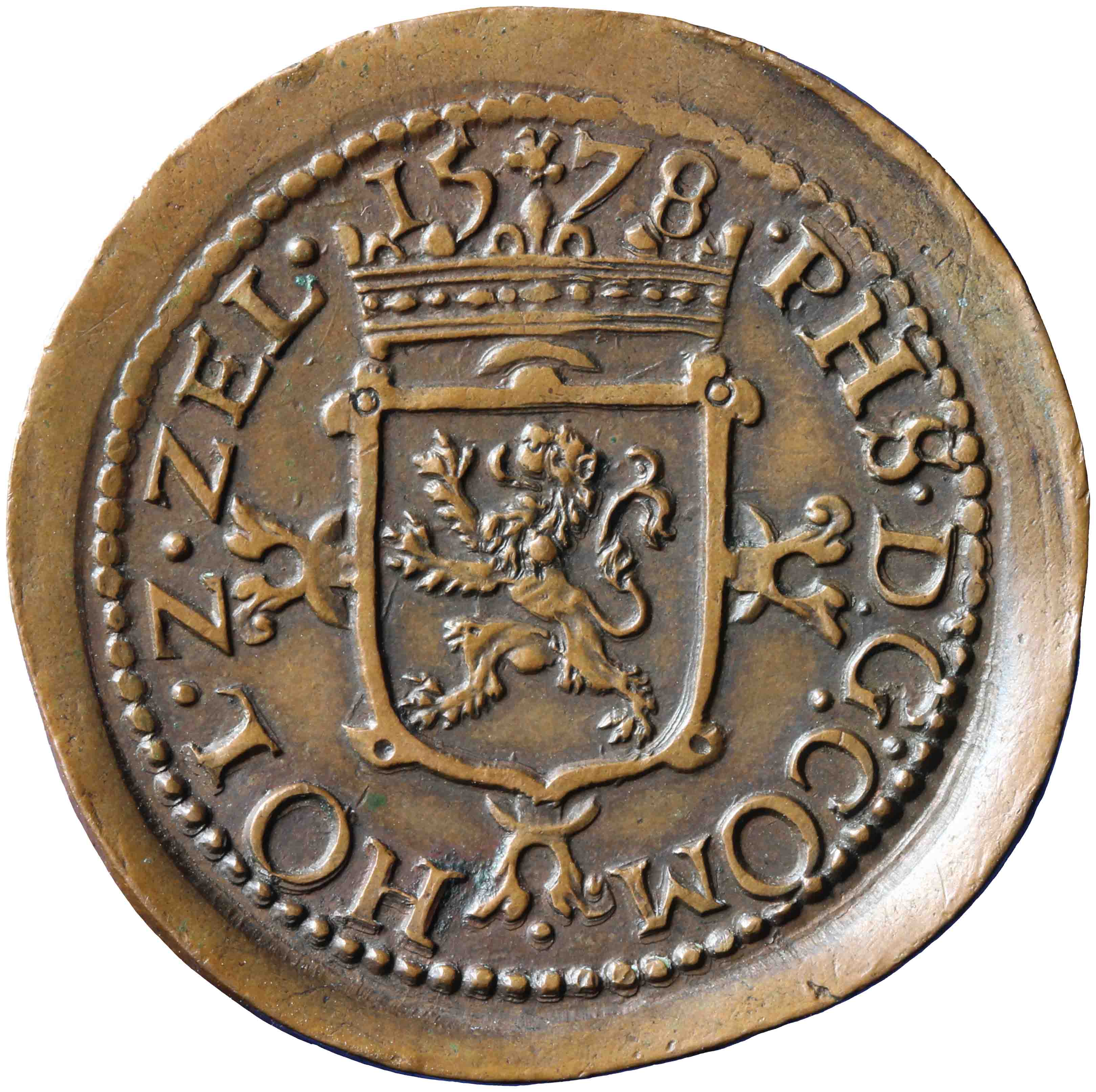 Afbeelding van de keerzijde. oord of kwart stuiver. Inventarisnummer:NM-03140