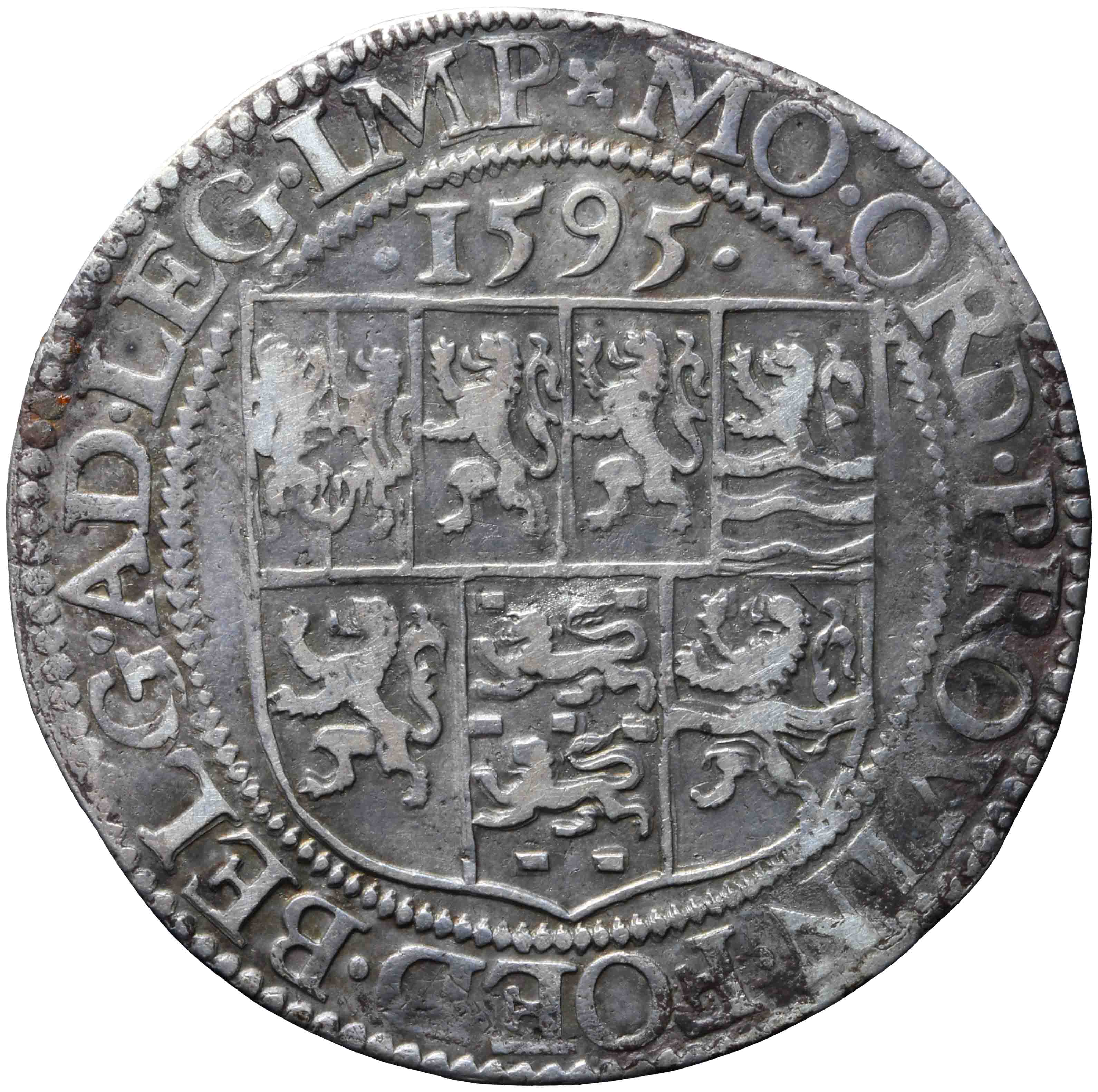 Afbeelding van de keerzijde. Leicesterrijksdaalder of unierijksdaalder of Nederlandse rijksdaalder. Inventarisnummer:NM-03177