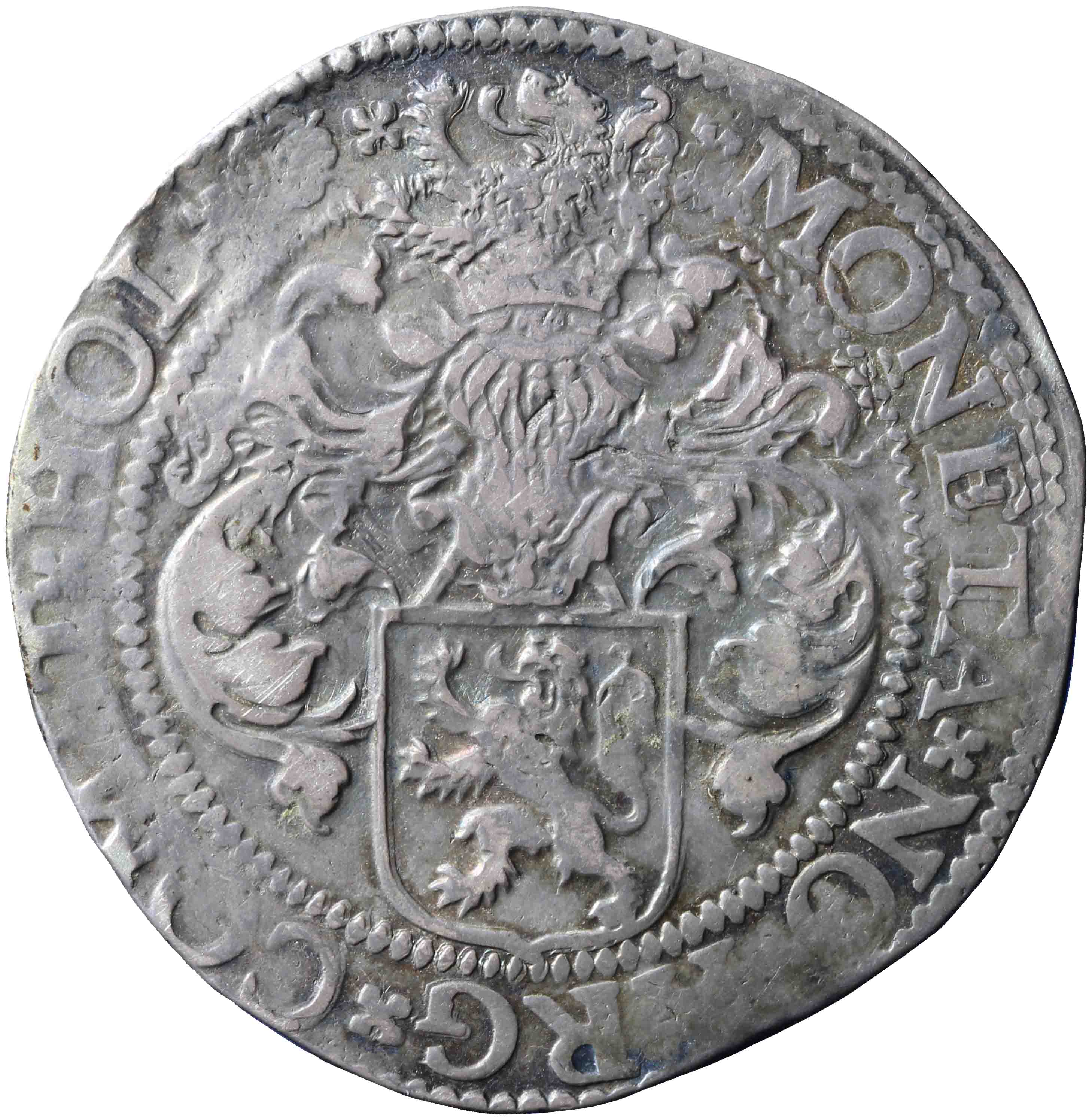 Afbeelding van de keerzijde. Hollandse of gehelmde rijksdaalder of Prinsendaalder. Inventarisnummer:NM-03189