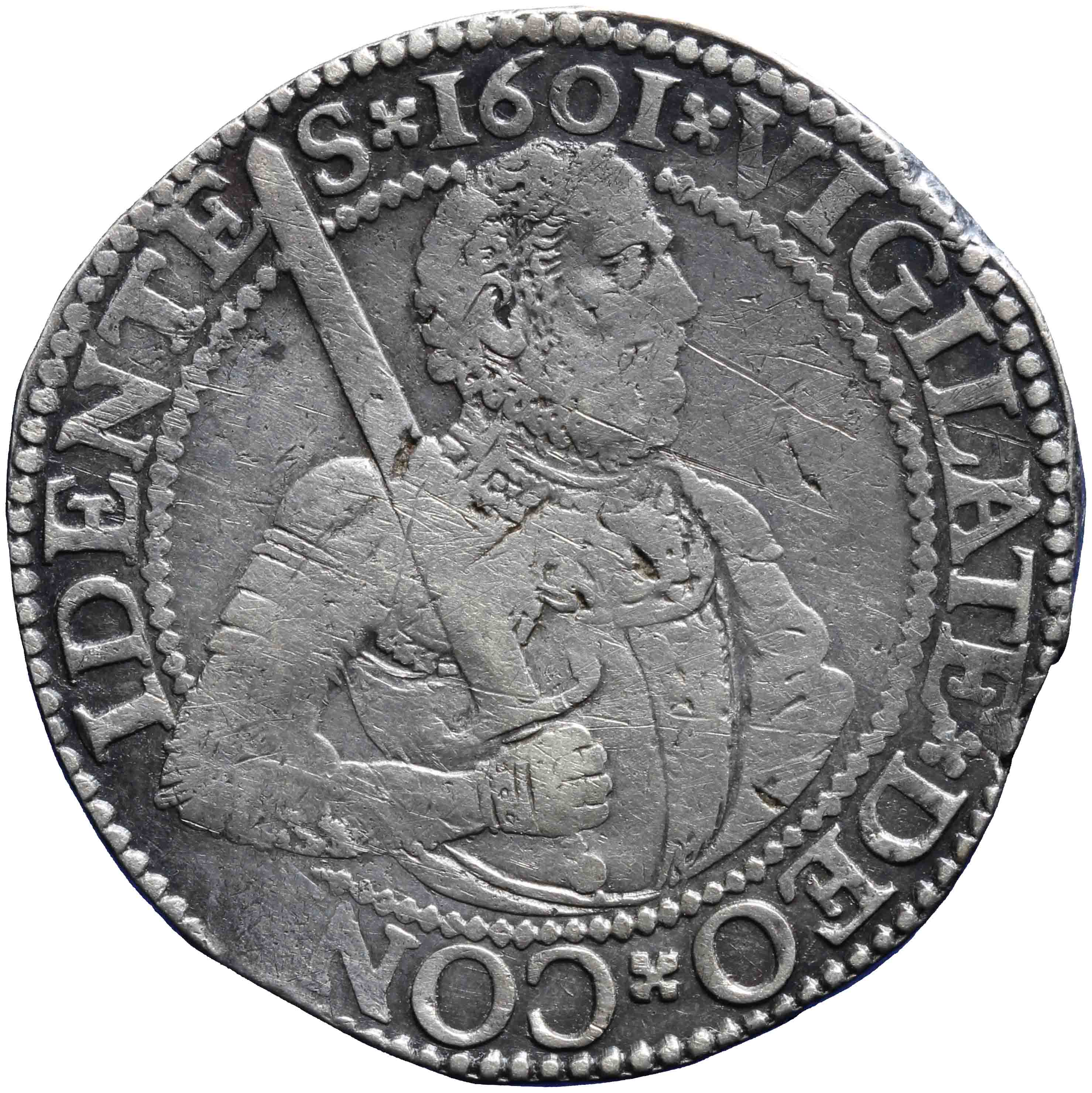 Afbeelding van de voorzijde. Hollandse of gehelmde rijksdaalder of Prinsendaalder. Inventarisnummer:NM-03191