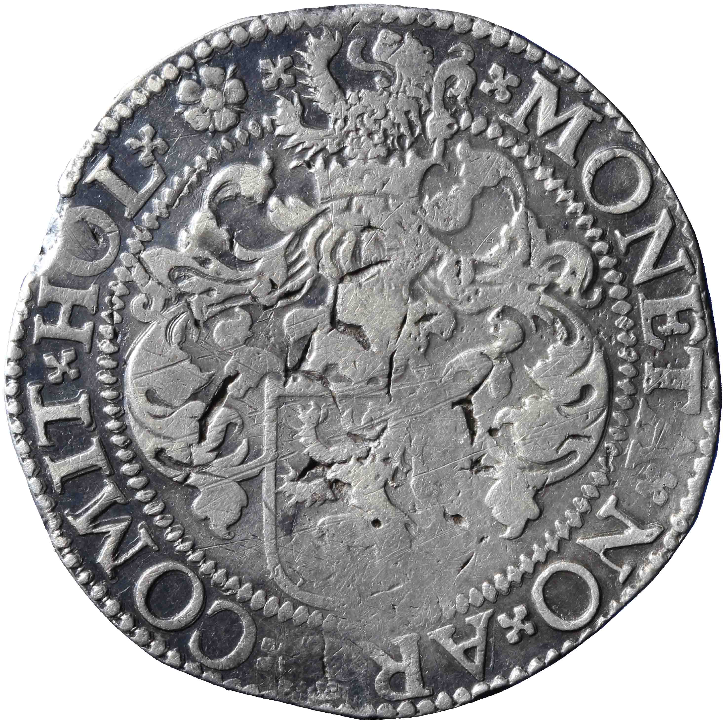 Afbeelding van de keerzijde. Hollandse of gehelmde rijksdaalder of Prinsendaalder. Inventarisnummer:NM-03191