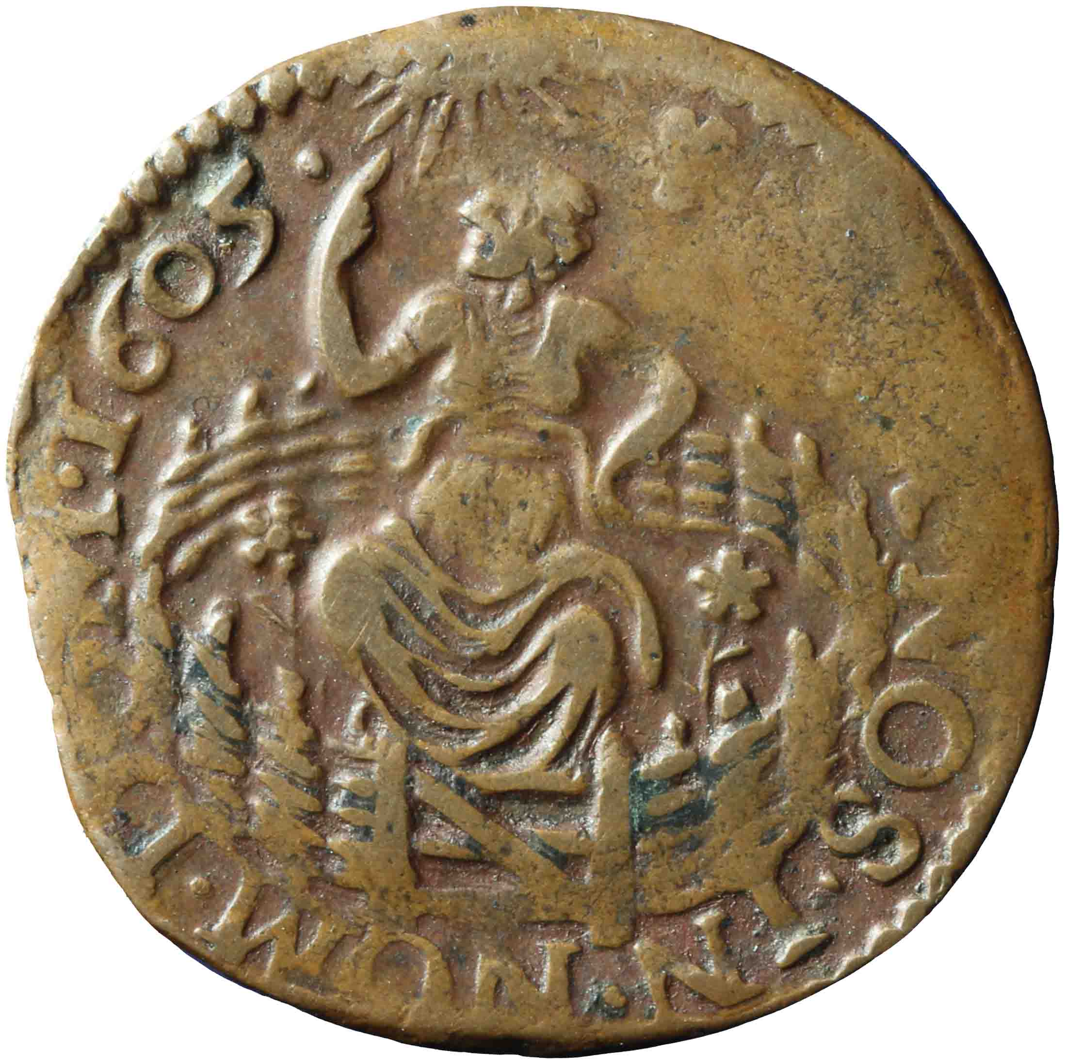 Afbeelding van de voorzijde. duit. Inventarisnummer:NM-03201