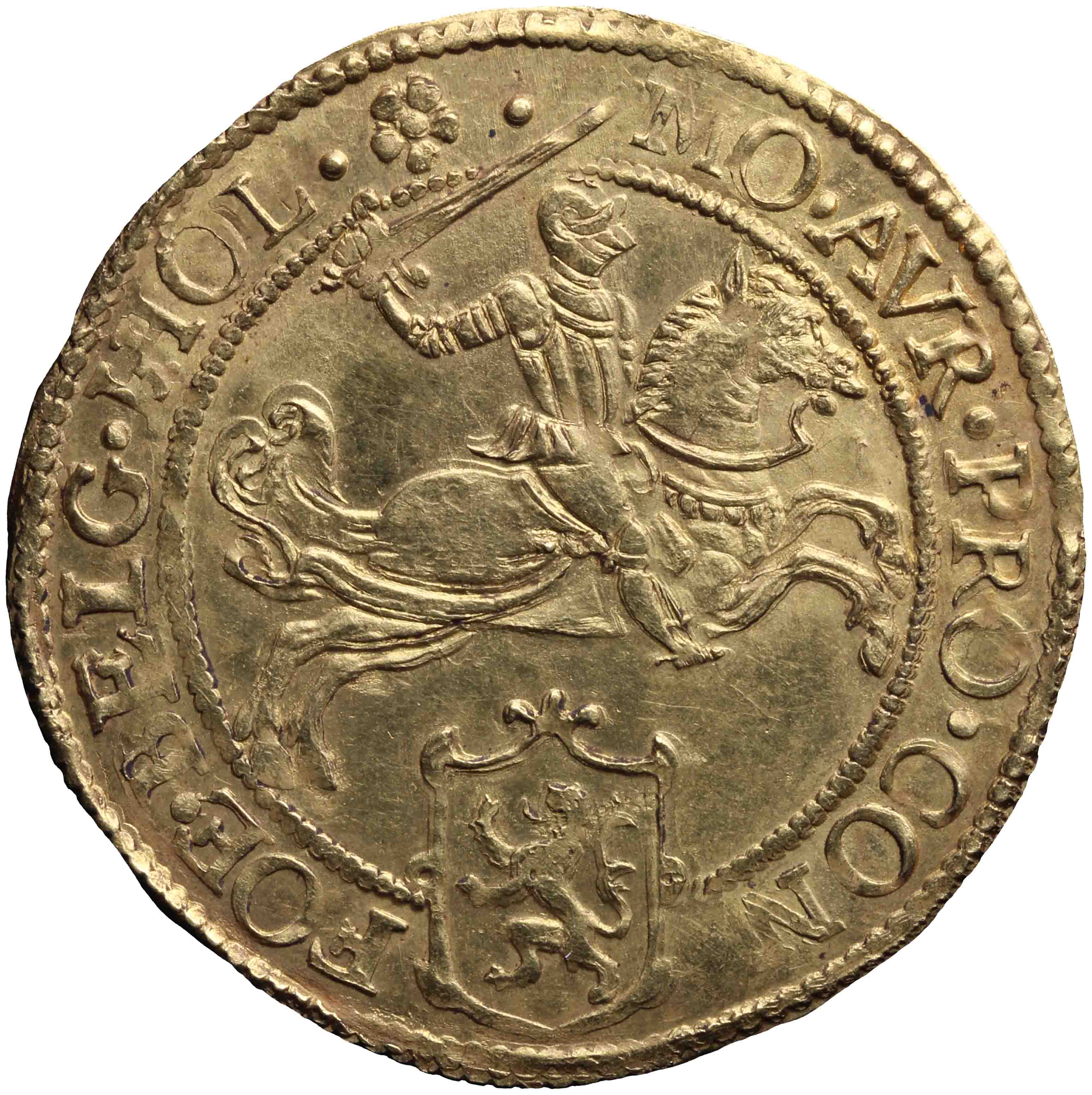 Afbeelding van de voorzijde. grote gouden rijder. Inventarisnummer:NM-03240