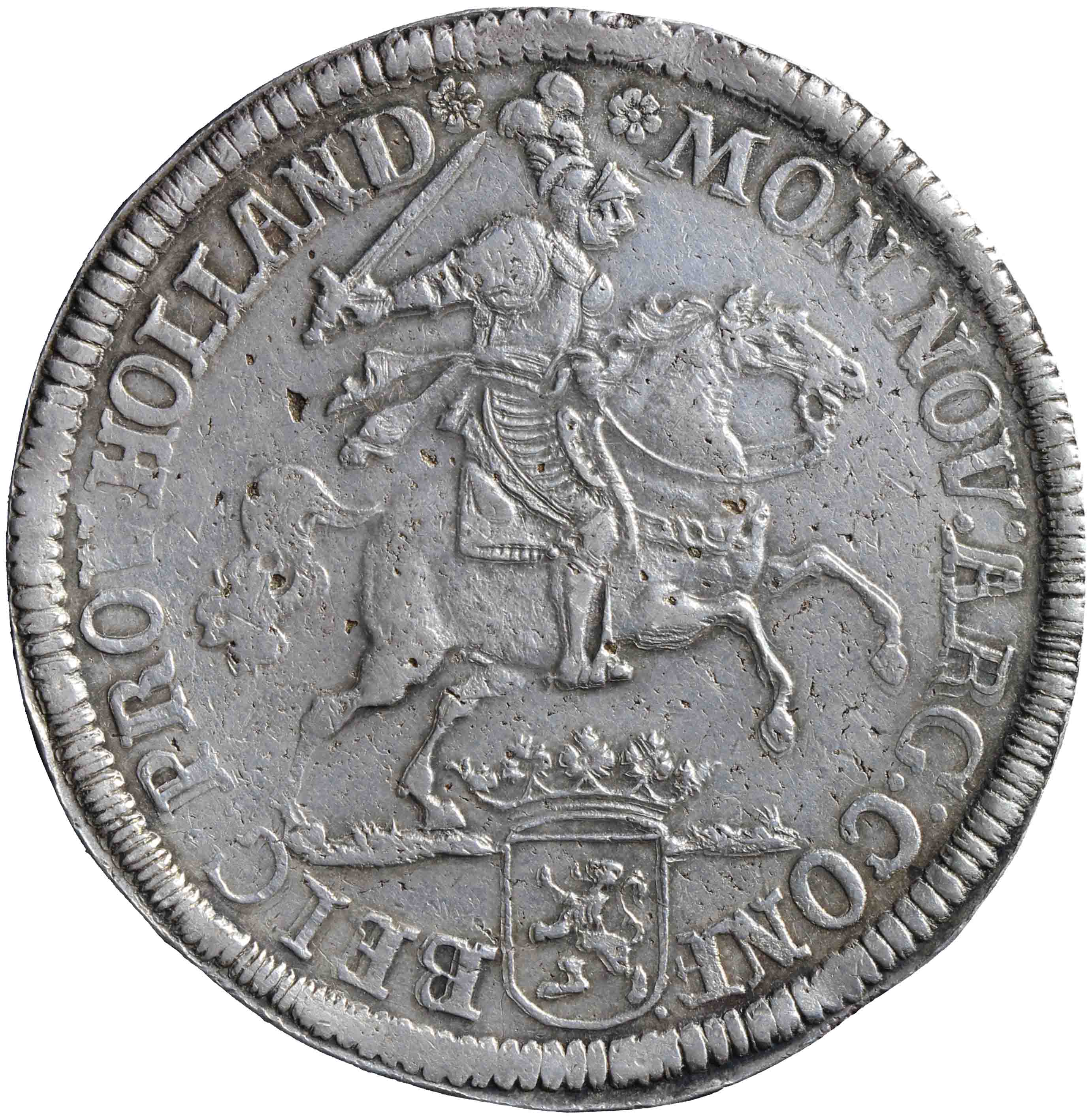 Afbeelding van de voorzijde. zilveren rijder of dukaton. Inventarisnummer:NM-03329