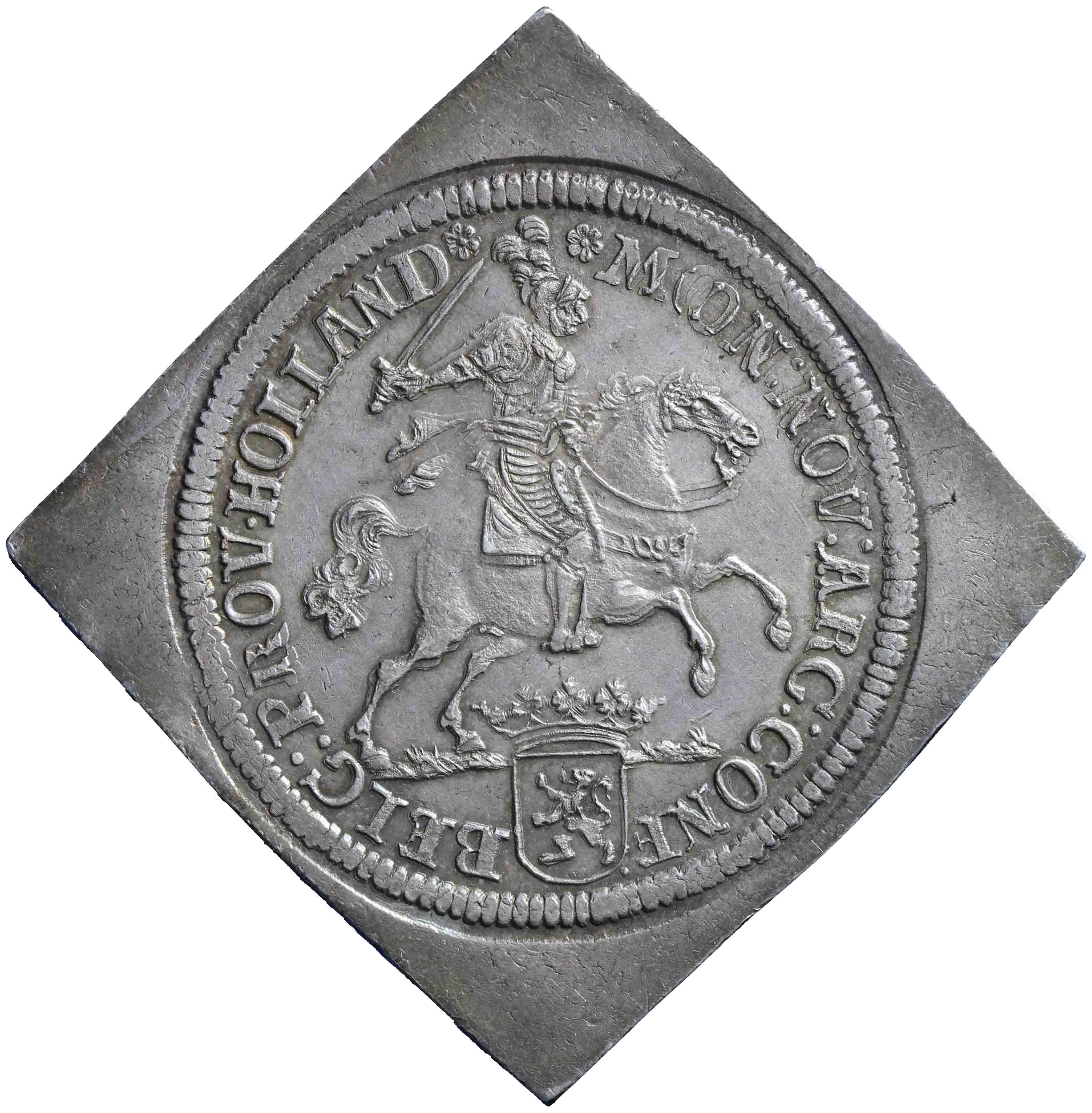 Afbeelding van de voorzijde. zilveren rijder of dukaton. Inventarisnummer:NM-03353