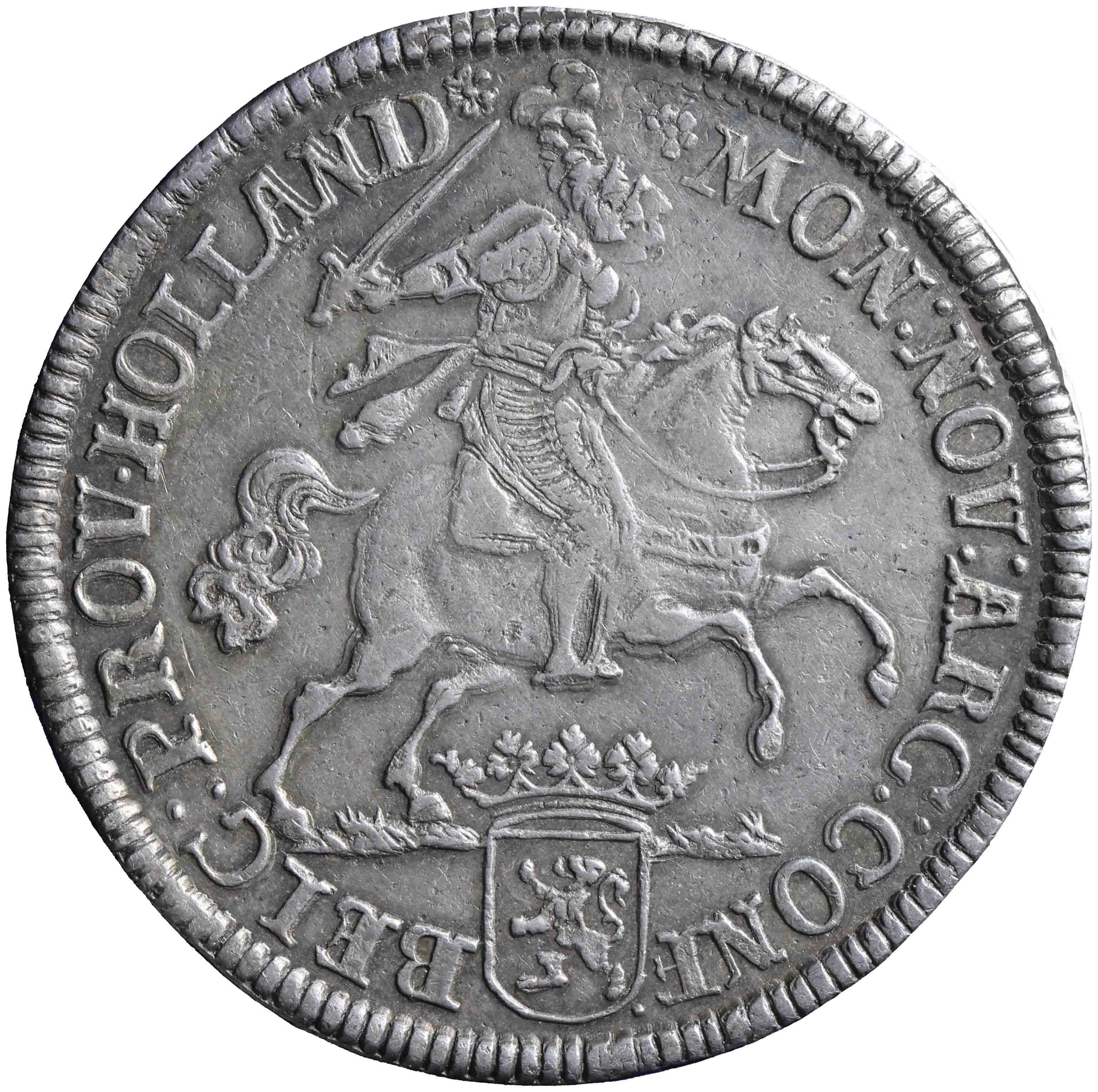 Afbeelding van de voorzijde. zilveren rijder of dukaton. Inventarisnummer:NM-03360