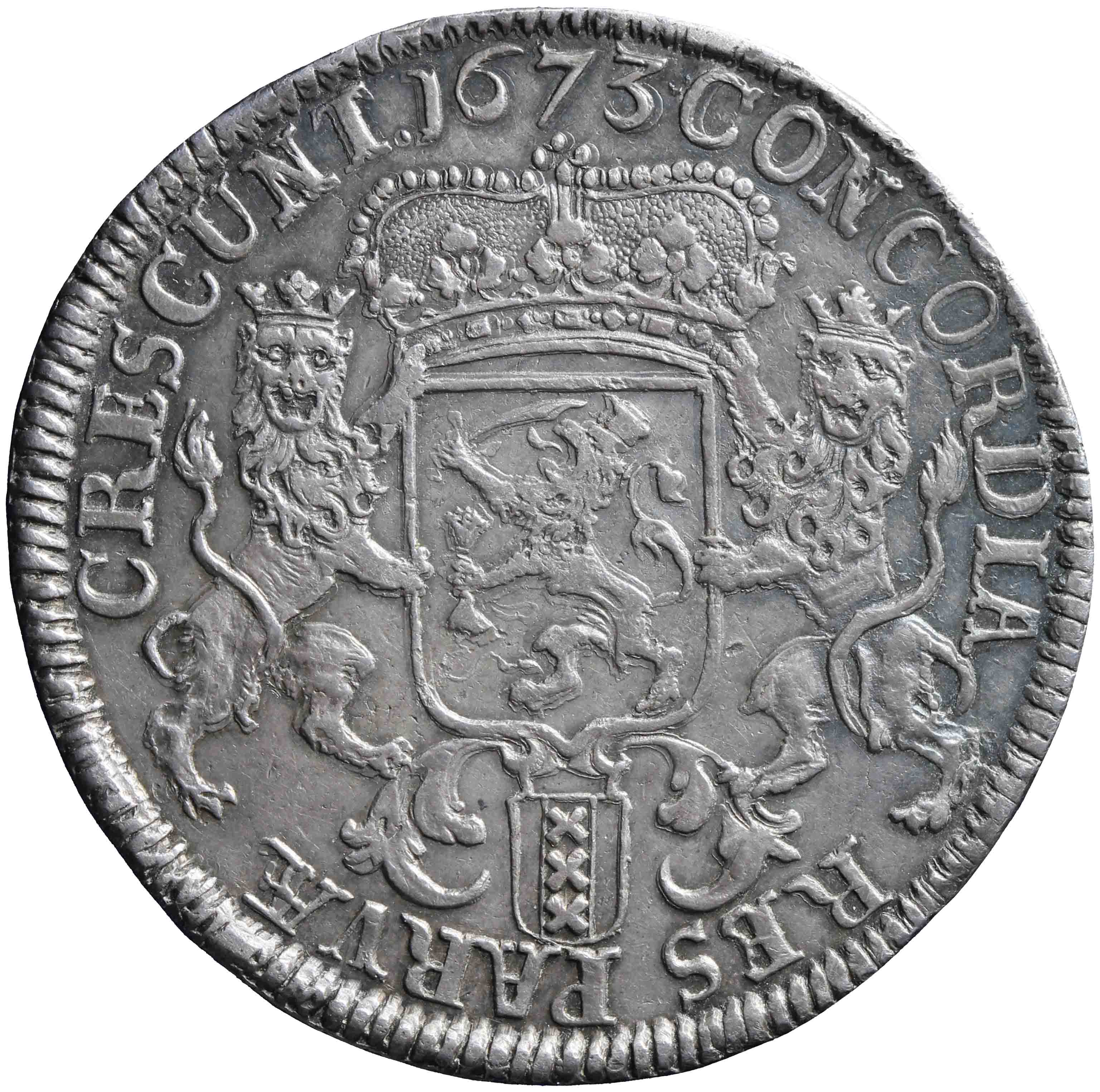 Afbeelding van de keerzijde. zilveren rijder of dukaton. Inventarisnummer:NM-03360