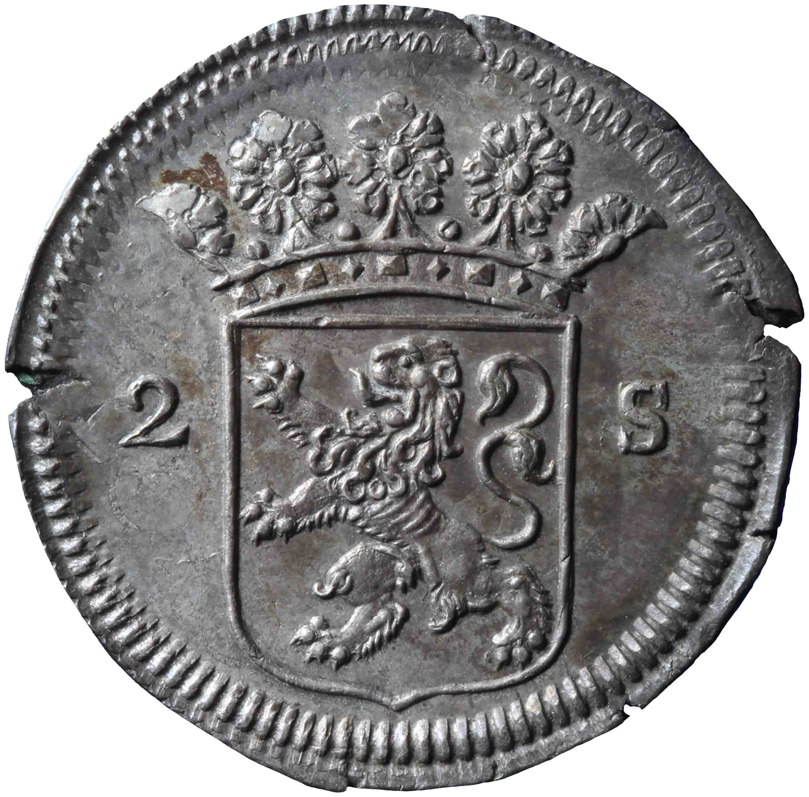 Afbeelding van de voorzijde. dubbele wapenstuiver. Inventarisnummer:NM-03373