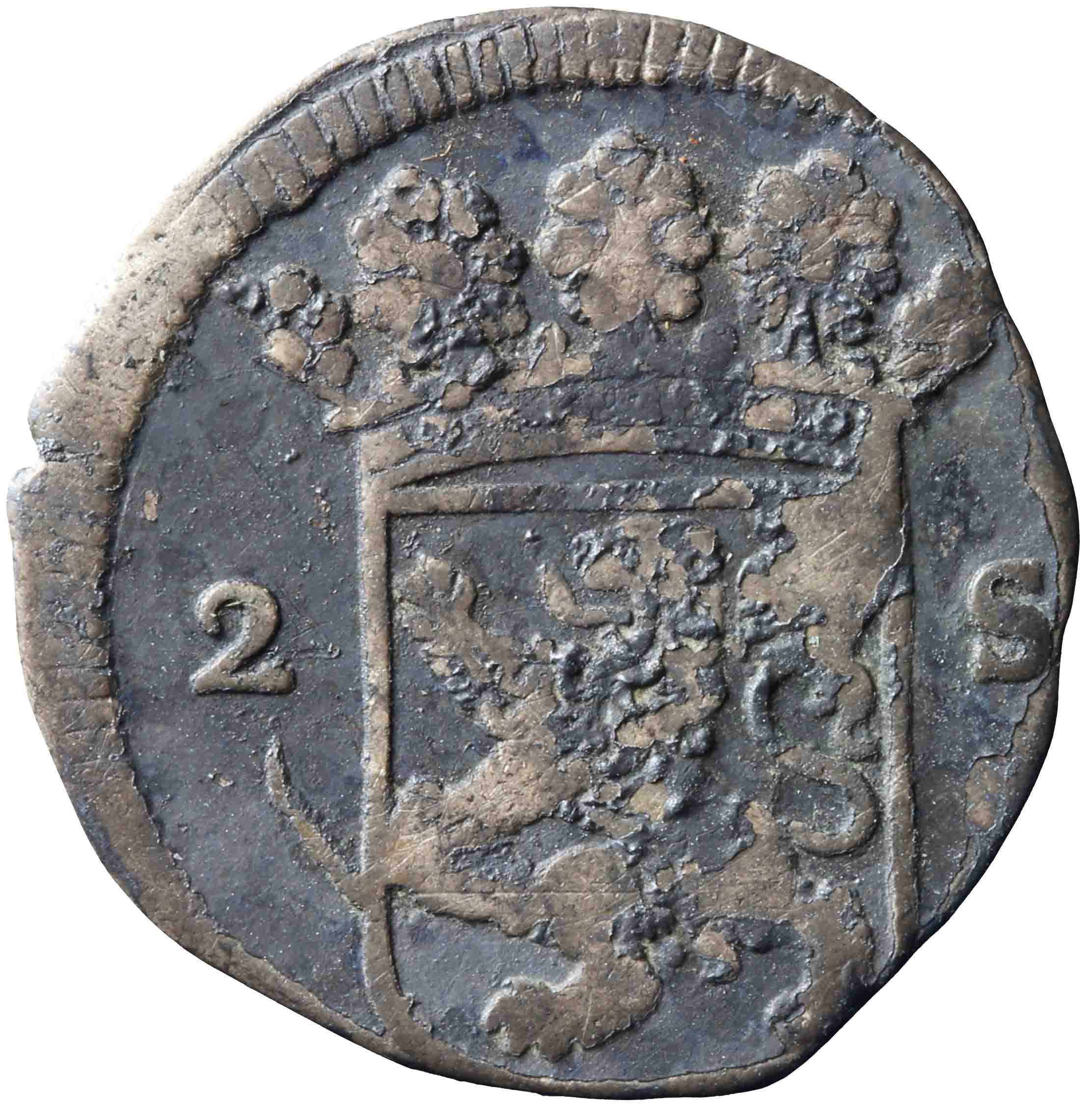 Afbeelding van de voorzijde. dubbele wapenstuiver. Inventarisnummer:NM-03396