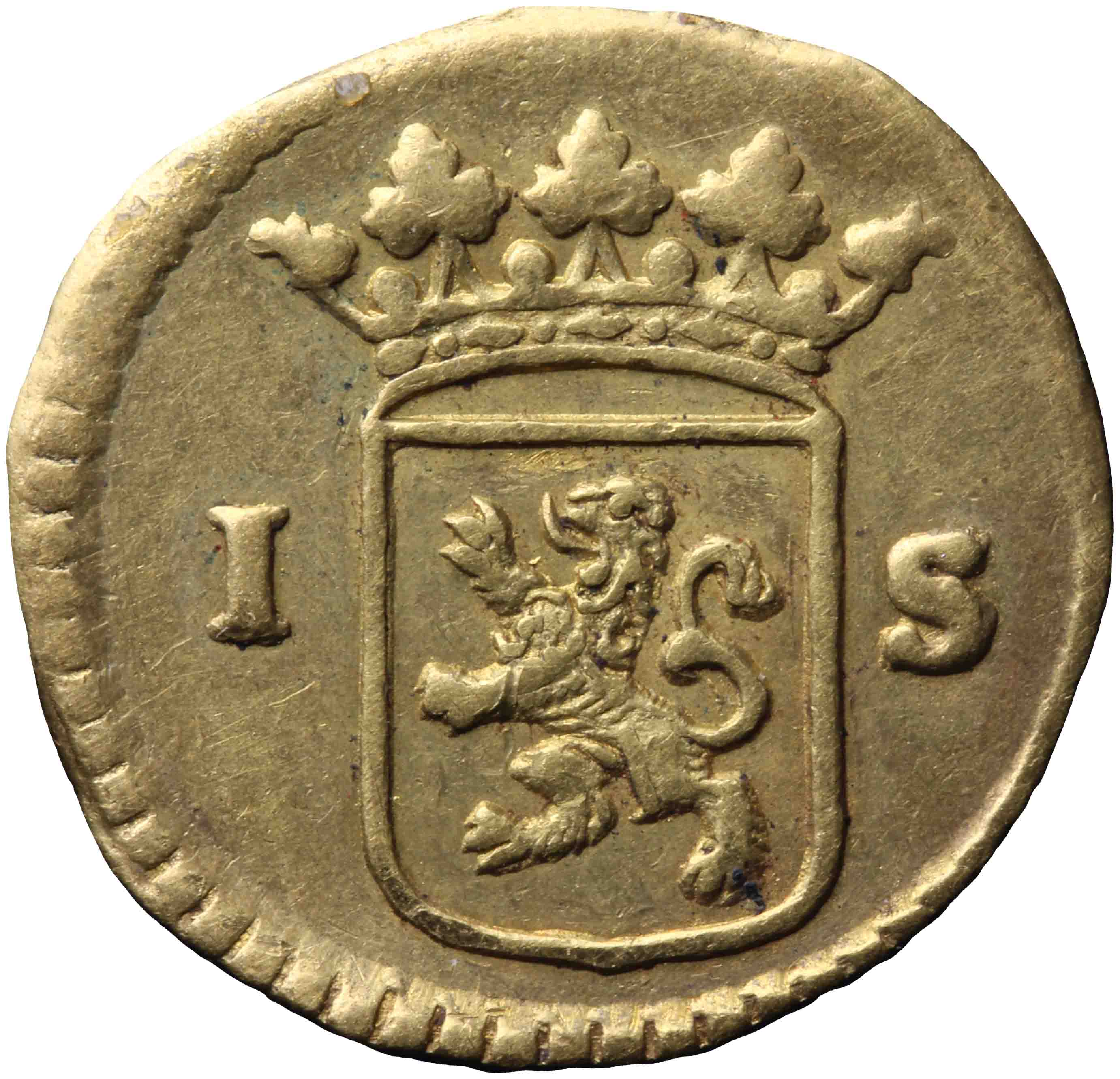 Afbeelding van de voorzijde. stuiver of wapenstuiver. Inventarisnummer:NM-03519