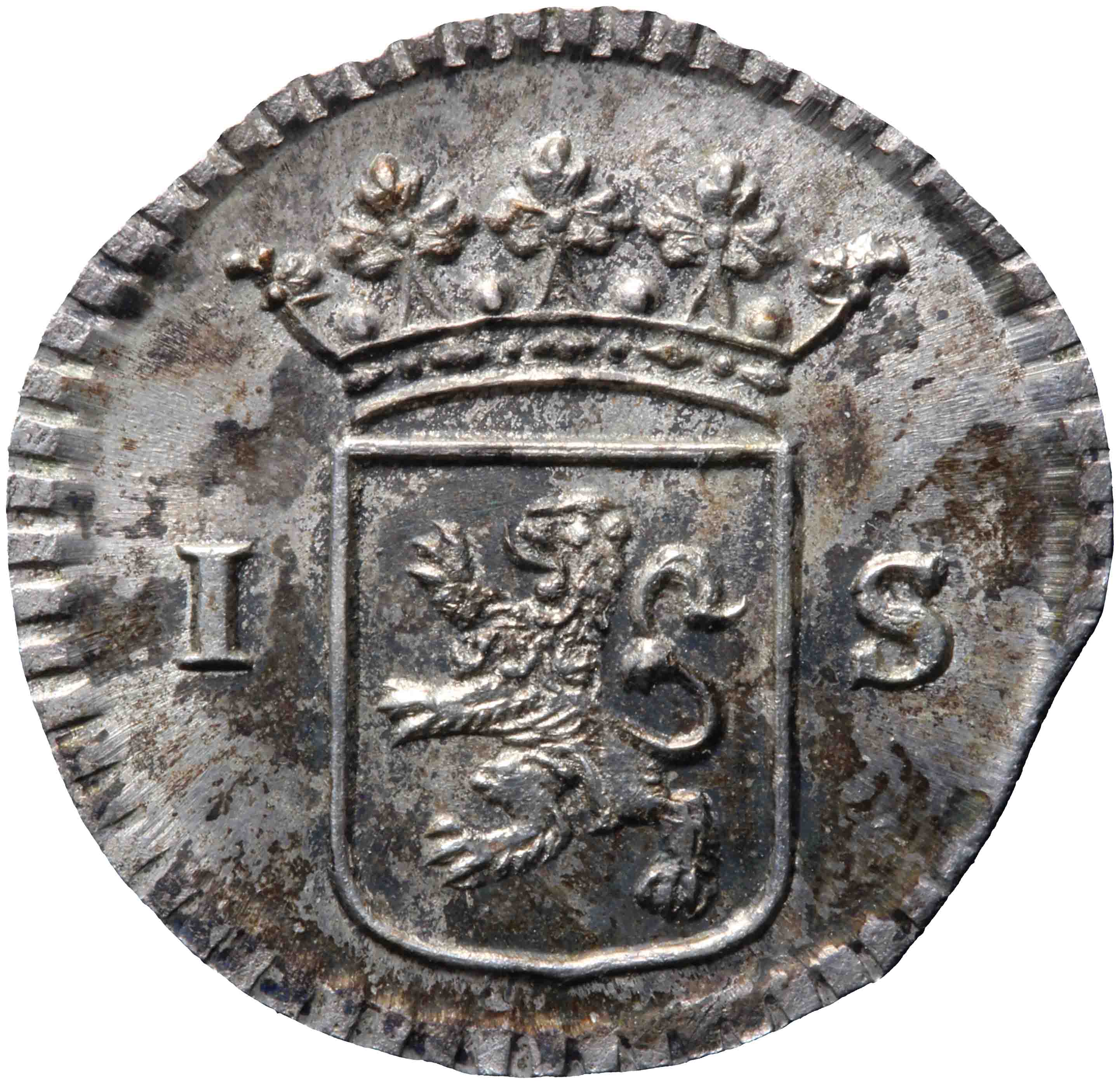 Afbeelding van de voorzijde. stuiver of wapenstuiver. Inventarisnummer:NM-03523