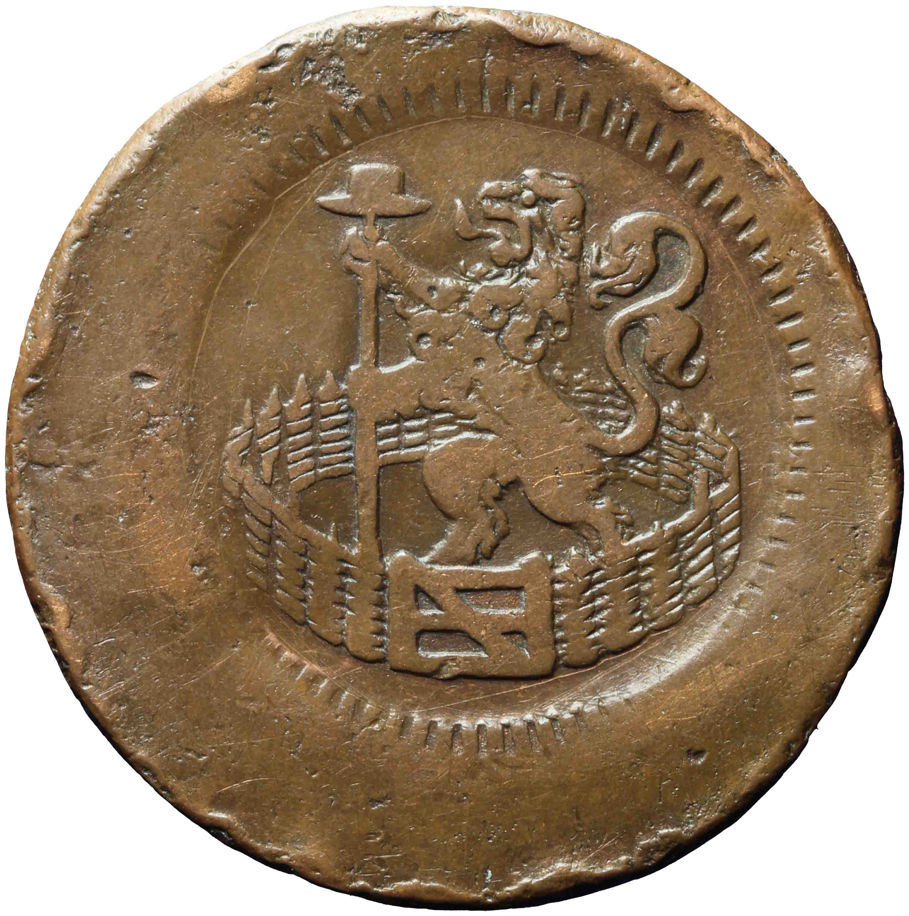 Afbeelding van de voorzijde. duit. Inventarisnummer:NM-03549
