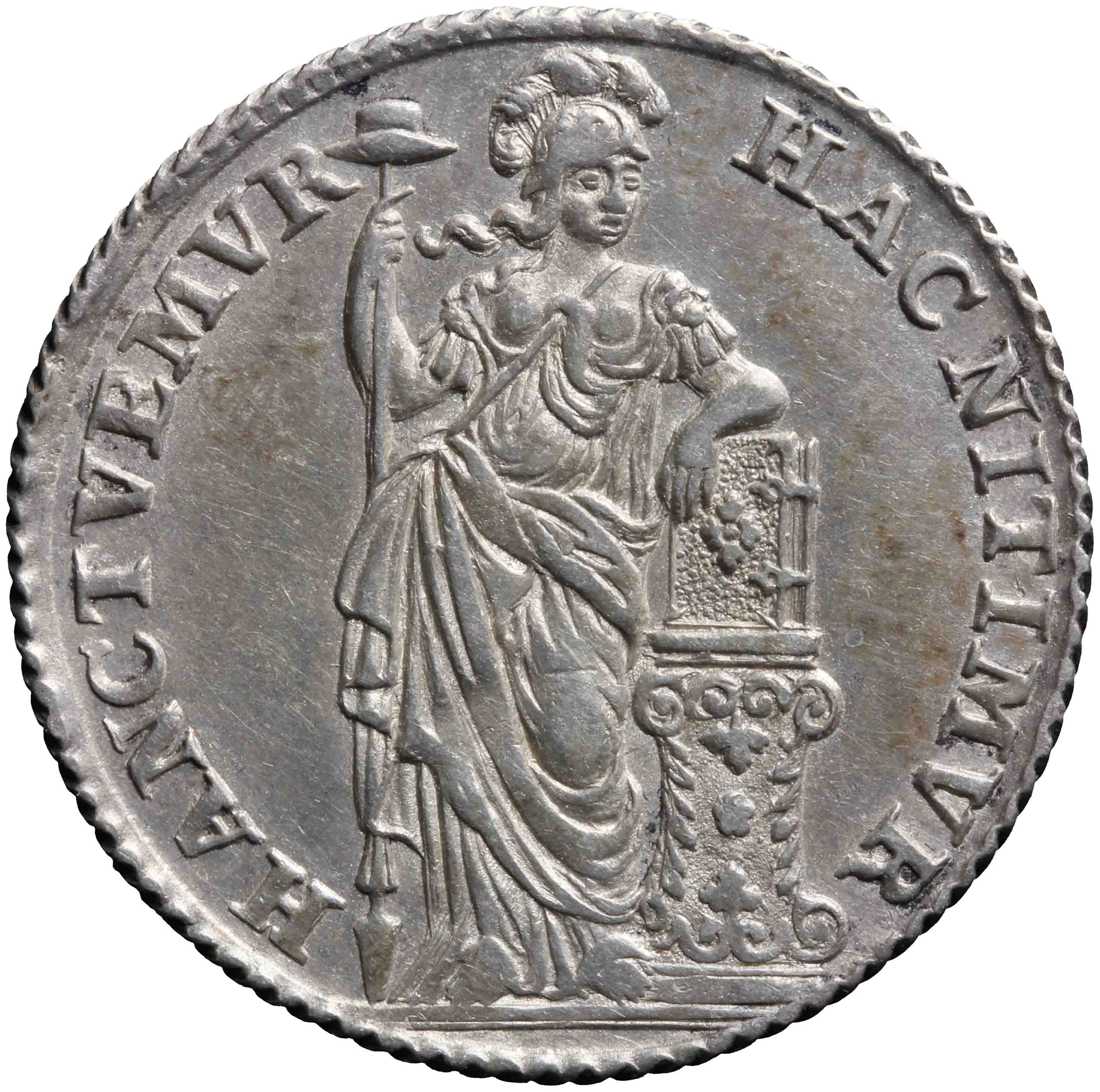 Afbeelding van de voorzijde. halve Generaliteits gulden van tien stuiver. Inventarisnummer:NM-03569