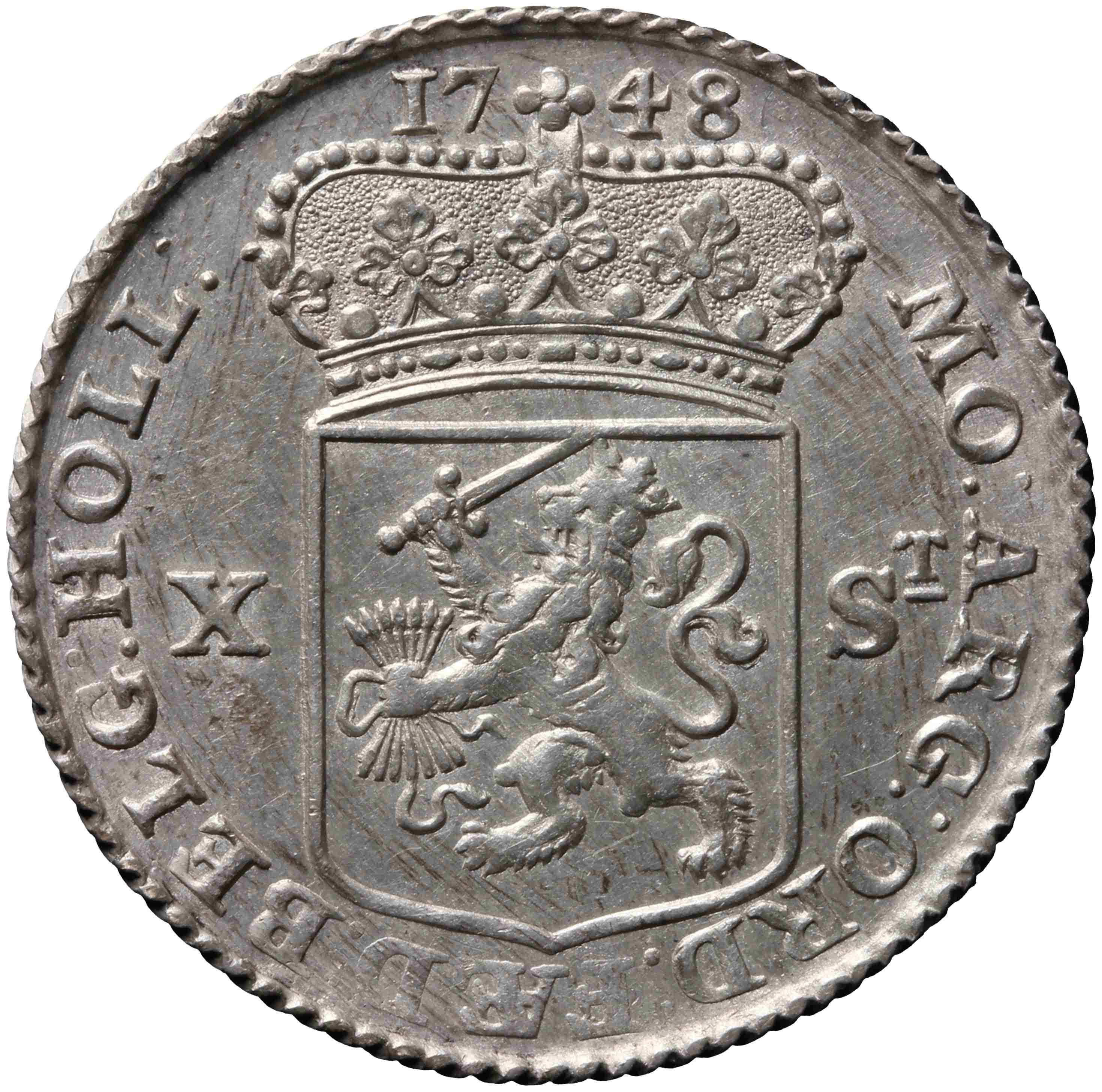 Afbeelding van de keerzijde. halve Generaliteits gulden van tien stuiver. Inventarisnummer:NM-03569