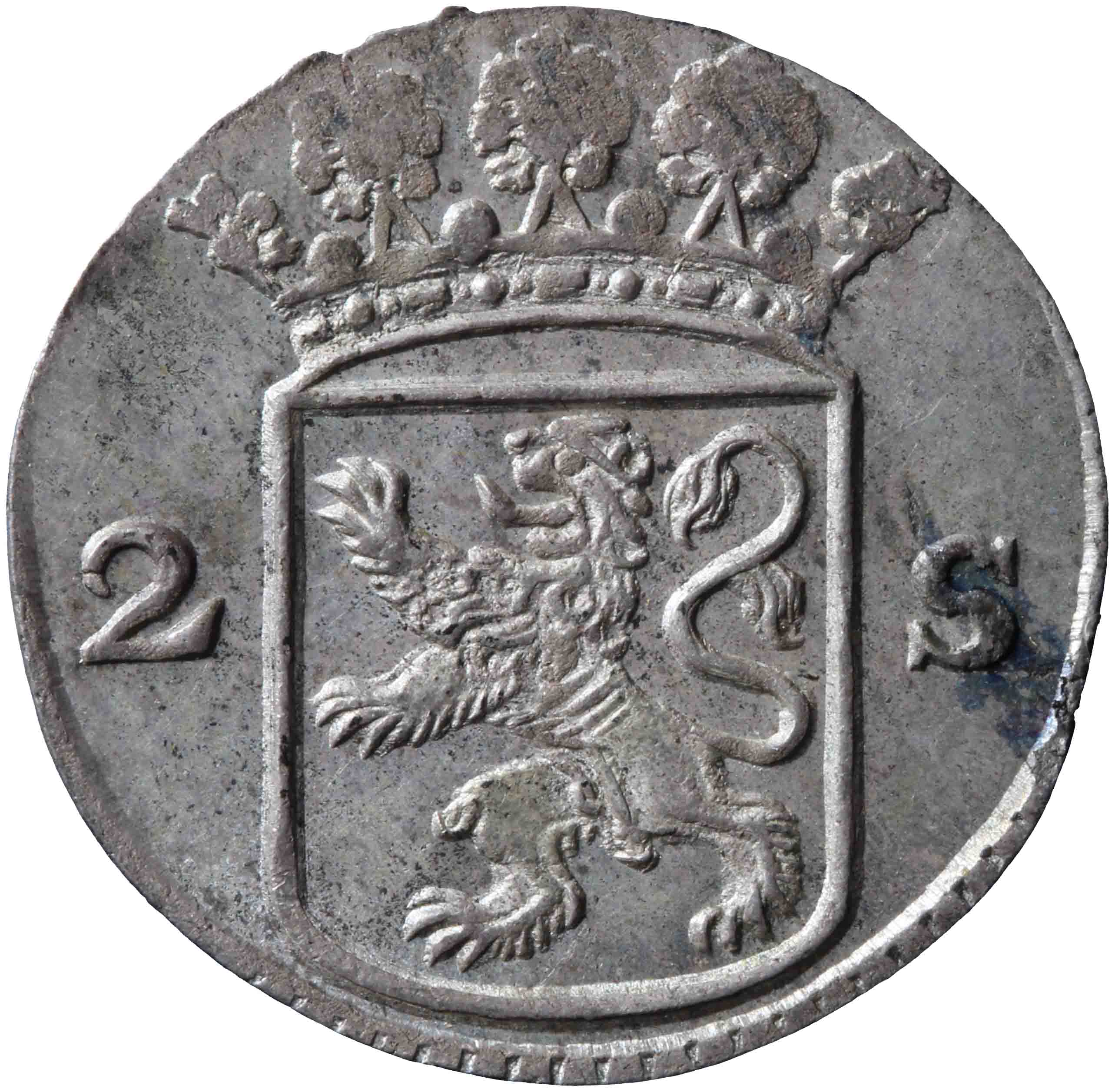 Afbeelding van de voorzijde. dubbele wapenstuiver. Inventarisnummer:NM-03585