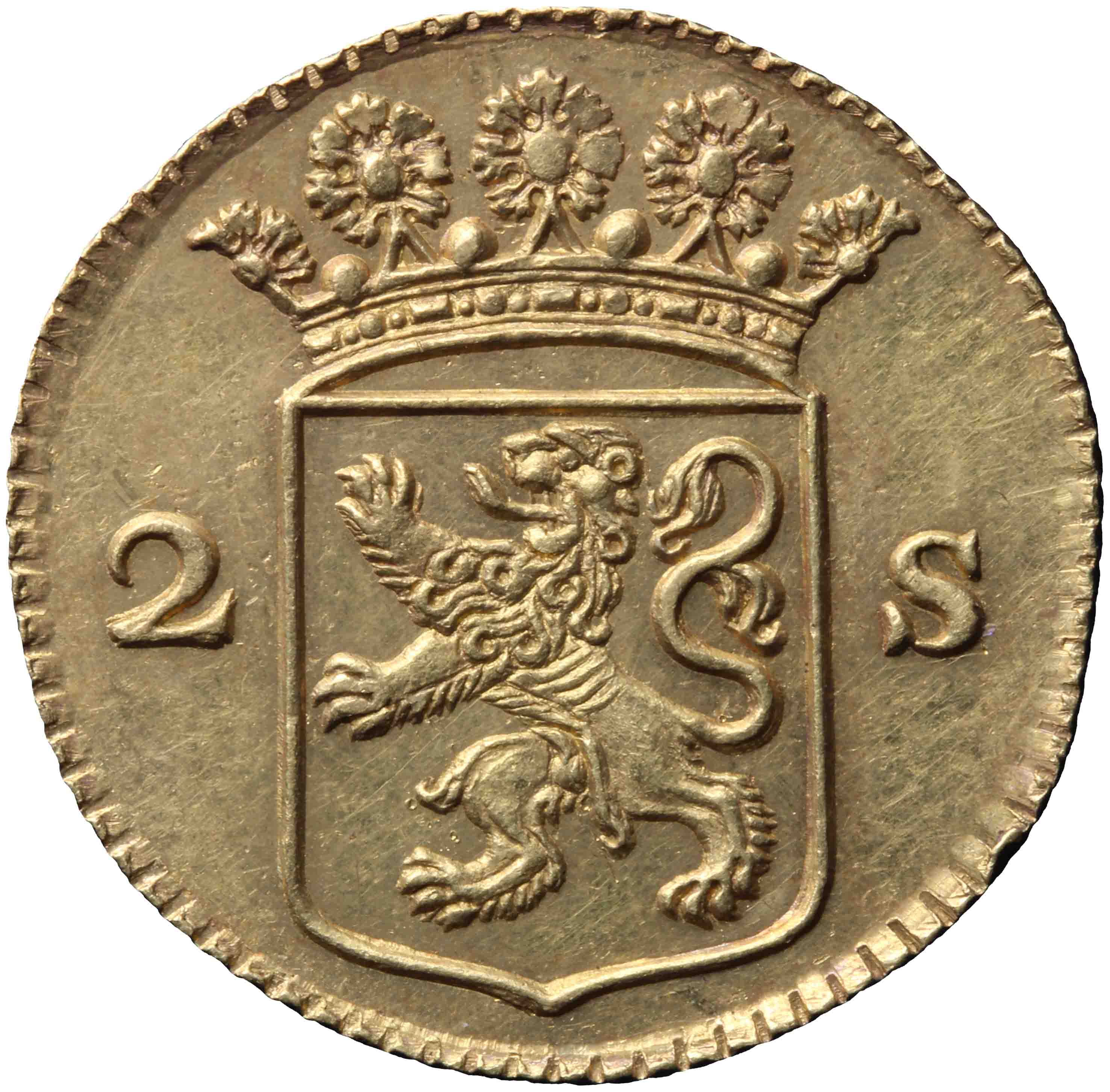 Afbeelding van de voorzijde. dubbele wapenstuiver. Inventarisnummer:NM-03617