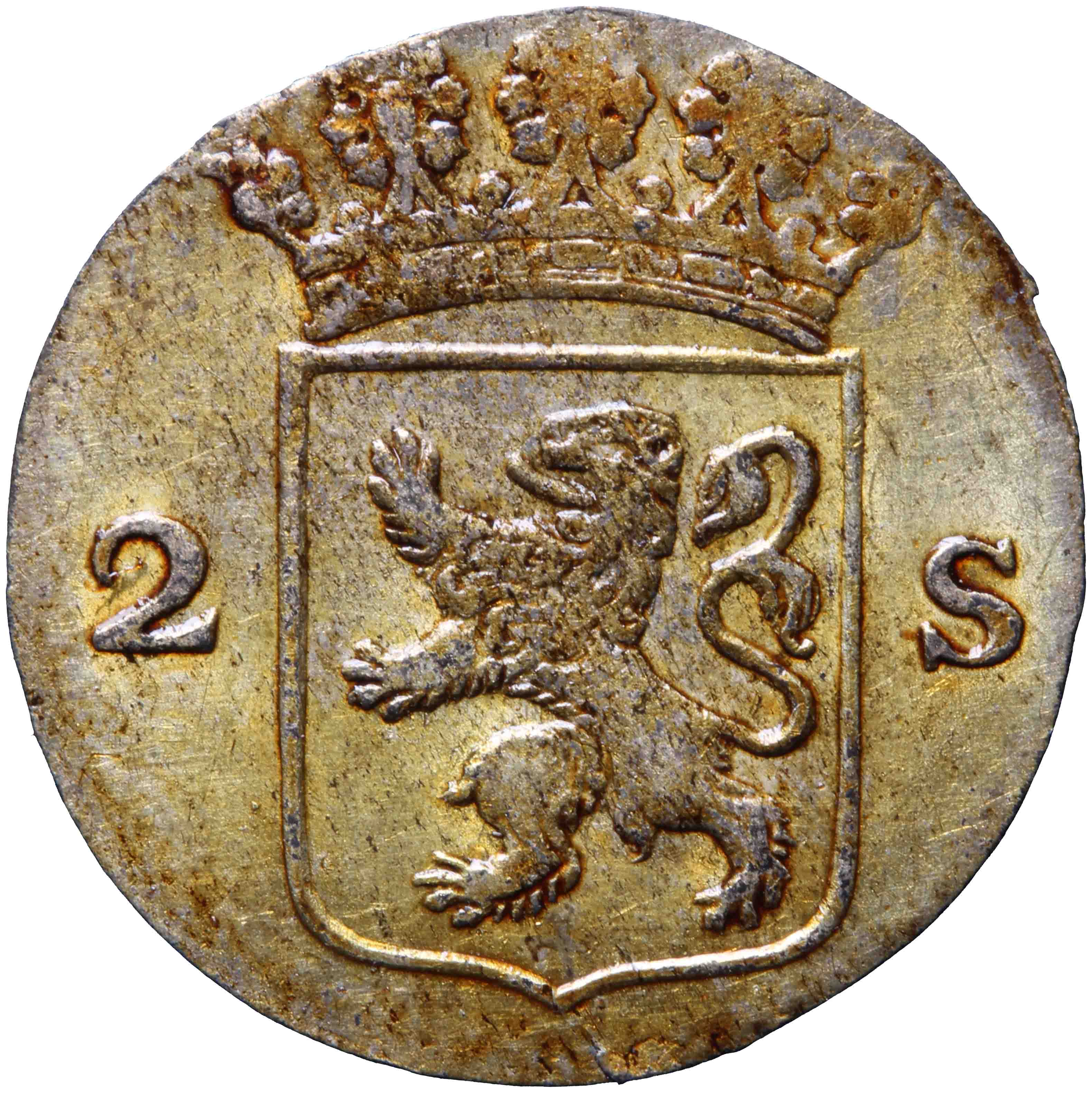 Afbeelding van de voorzijde. dubbele wapenstuiver. Inventarisnummer:NM-03704