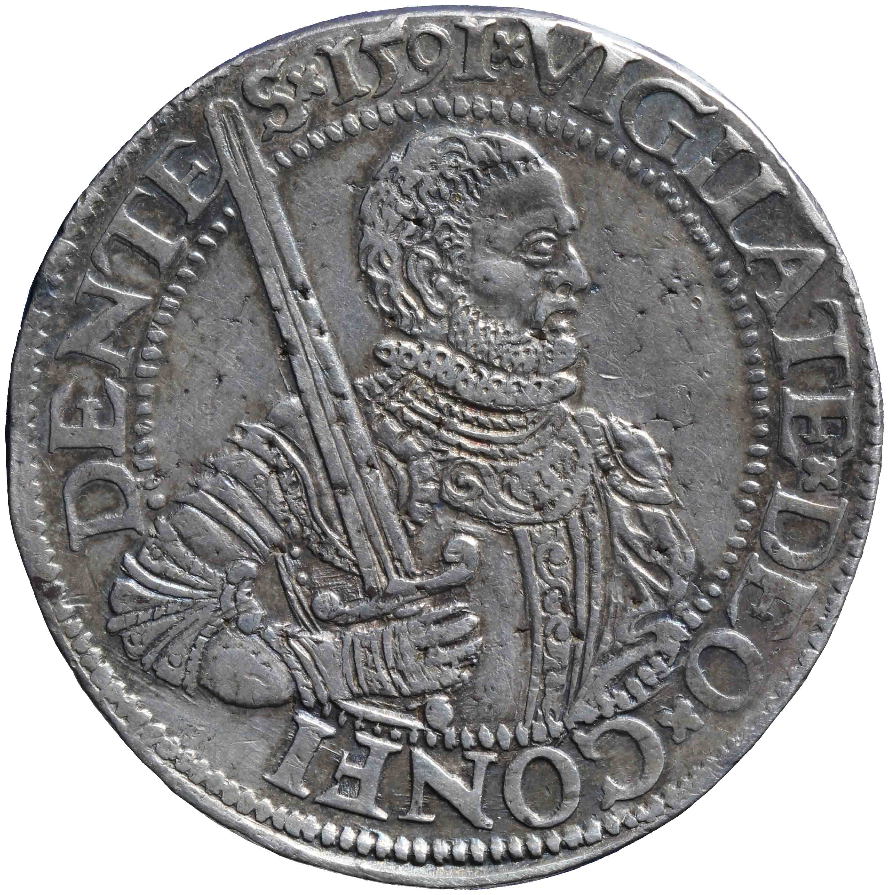 Afbeelding van de voorzijde. gehelmde rijksdaalder. Inventarisnummer:NM-05686