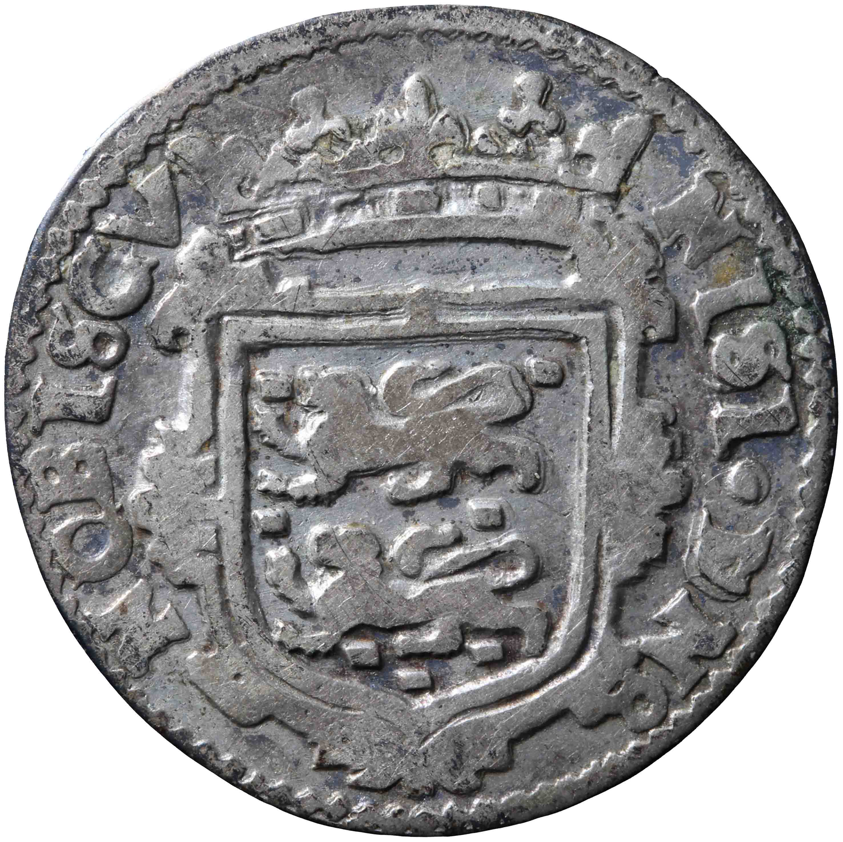 Afbeelding van de voorzijde. duit. Inventarisnummer:NM-06570
