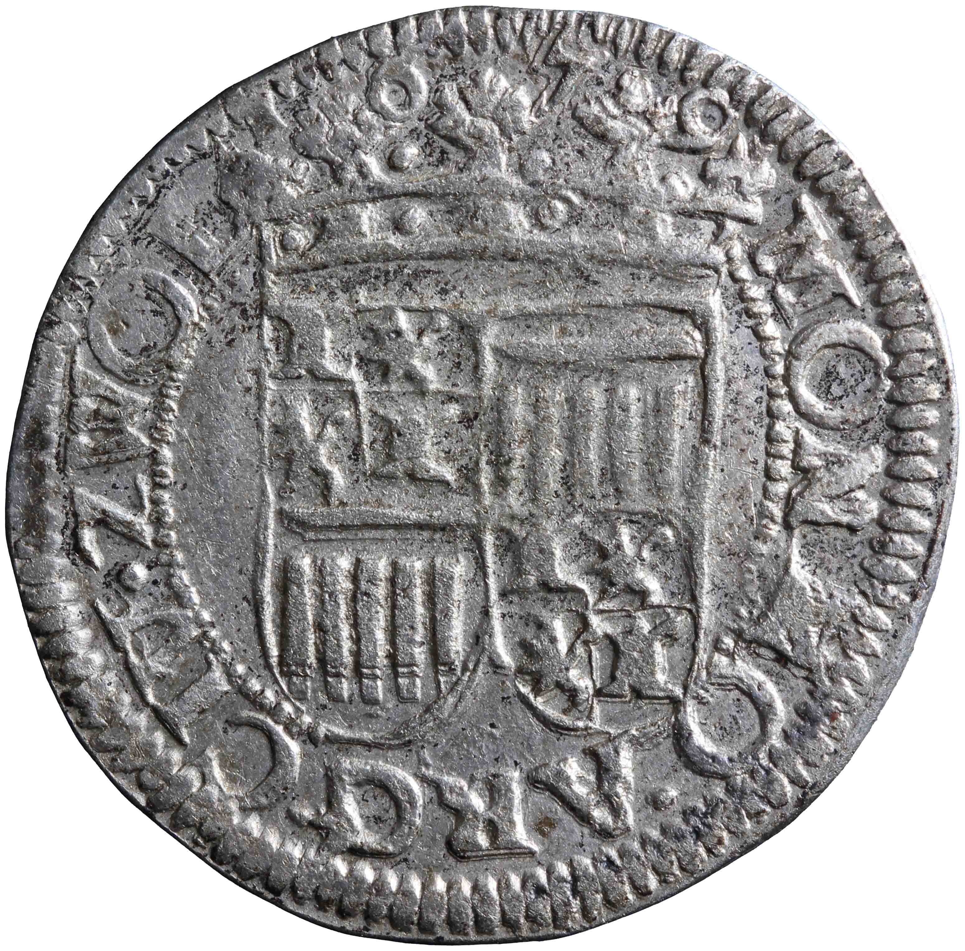 Afbeelding van de voorzijde. arendschelling van zes stuiver. Inventarisnummer:NM-08104
