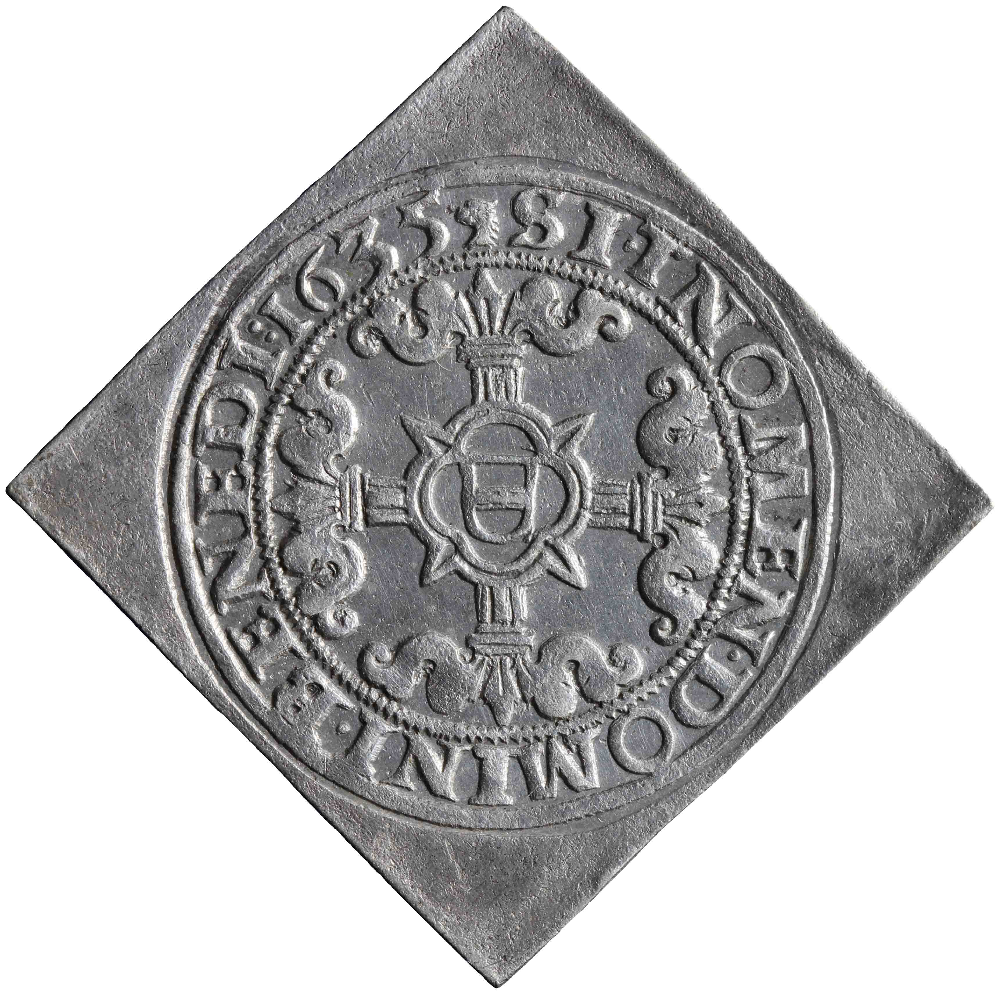 Afbeelding van de keerzijde. dubbele jager of flabbe van vier stuiver. Inventarisnummer:NM-08431