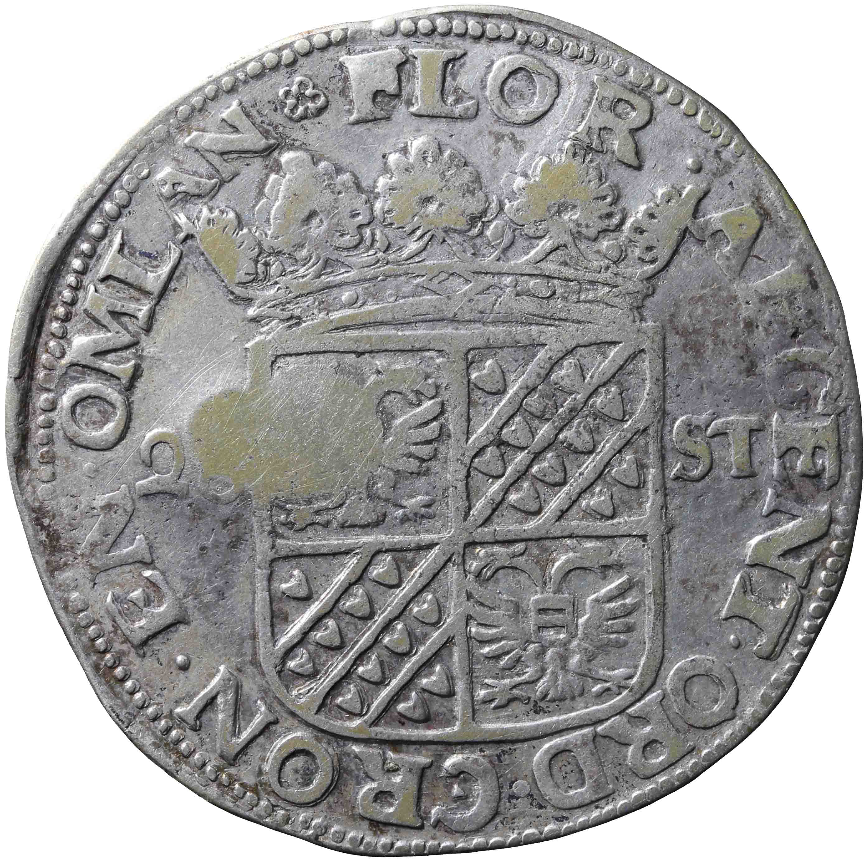 Afbeelding van de voorzijde. achtentwintig stuiver of florijn. Inventarisnummer:NM-08481