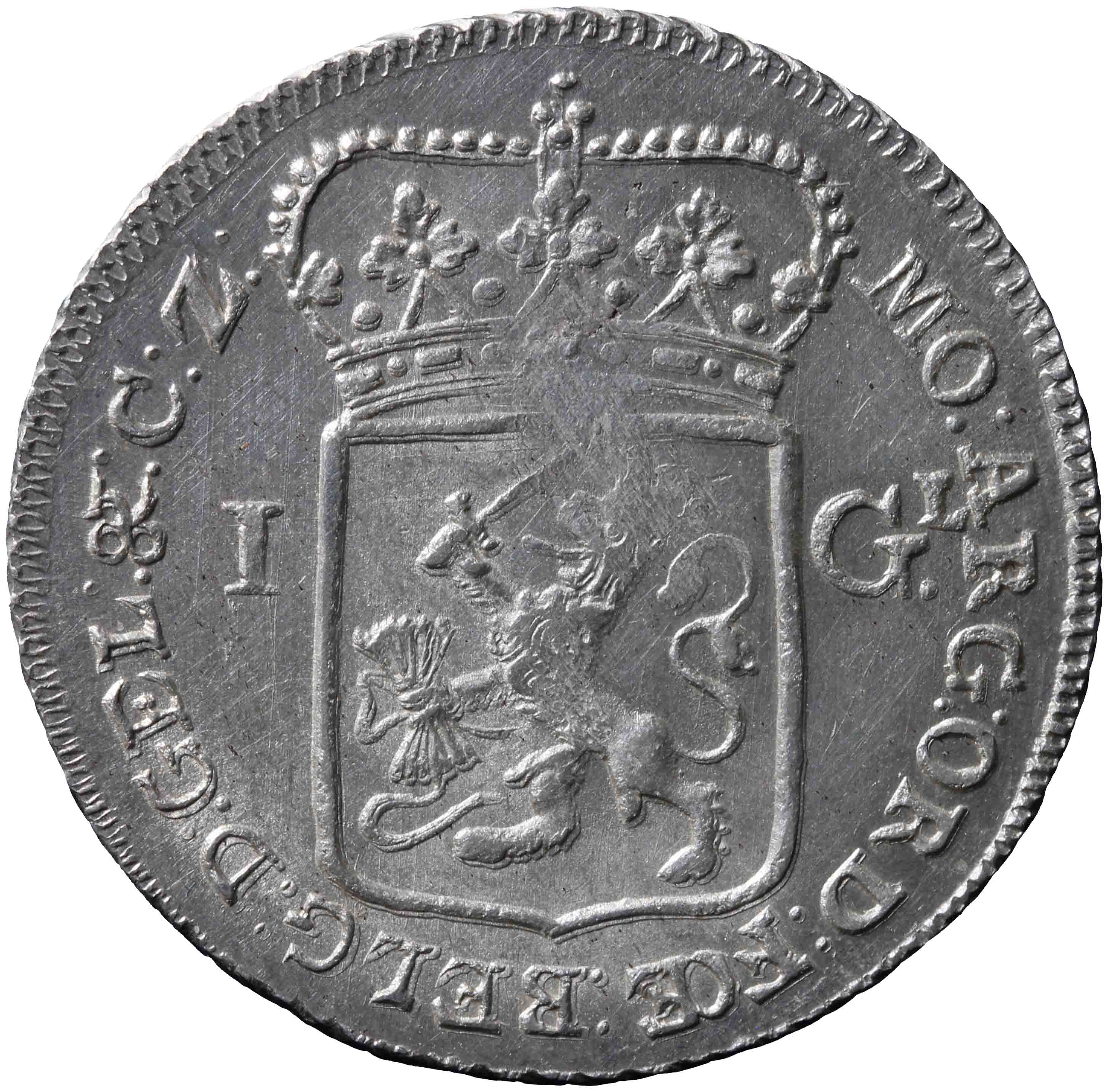 Afbeelding van de keerzijde. zilveren gulden. Inventarisnummer:NM-08579