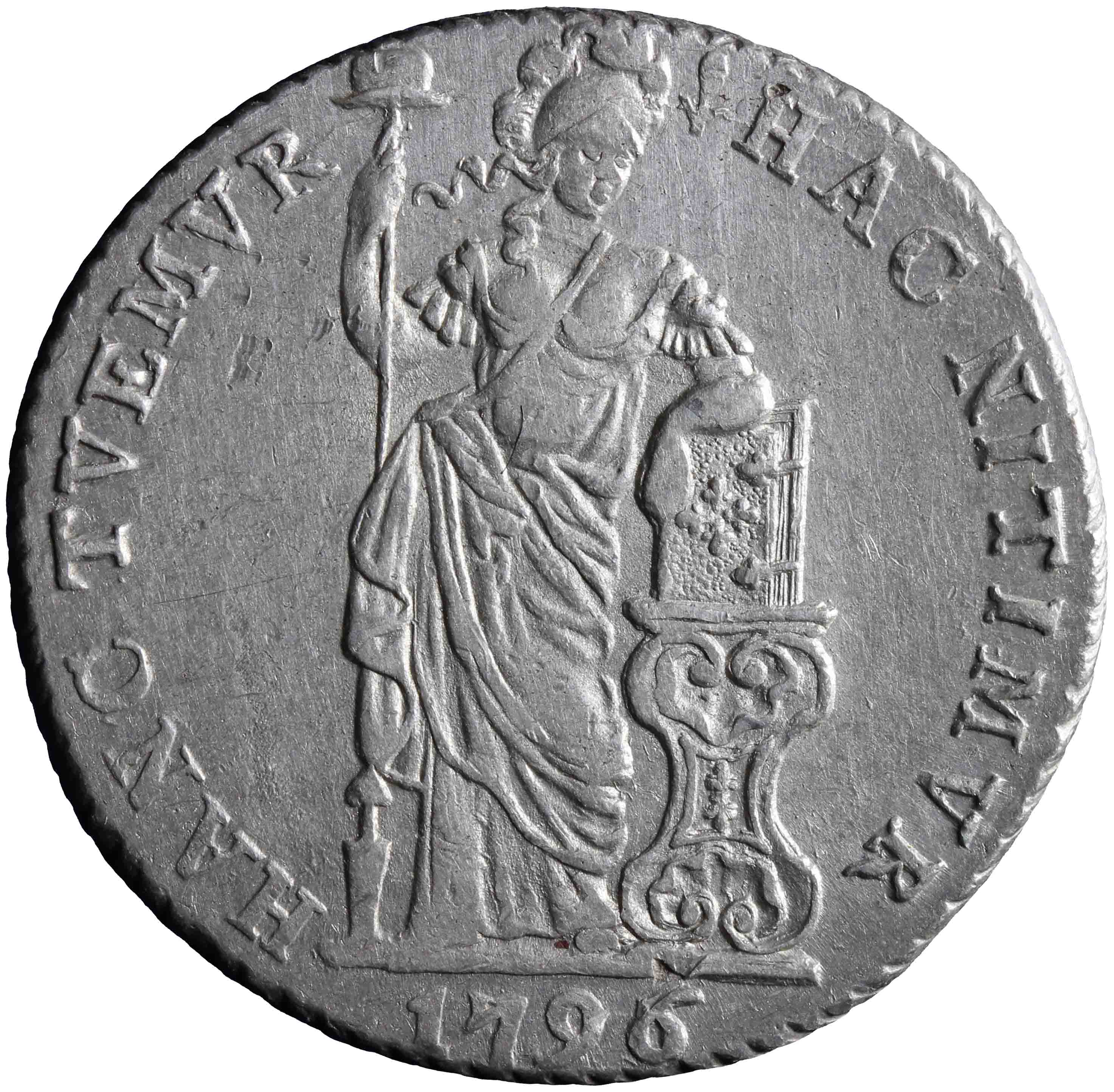 Afbeelding van de voorzijde. zilveren drie gulden. Inventarisnummer:NM-08597