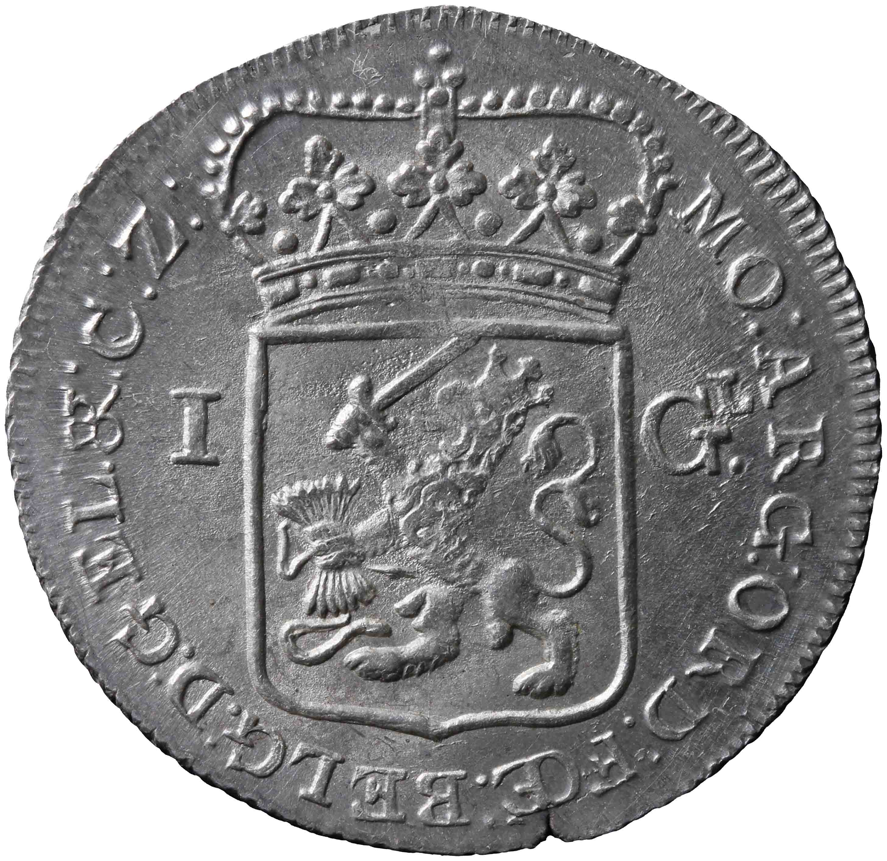 Afbeelding van de keerzijde. zilveren gulden. Inventarisnummer:NM-08598