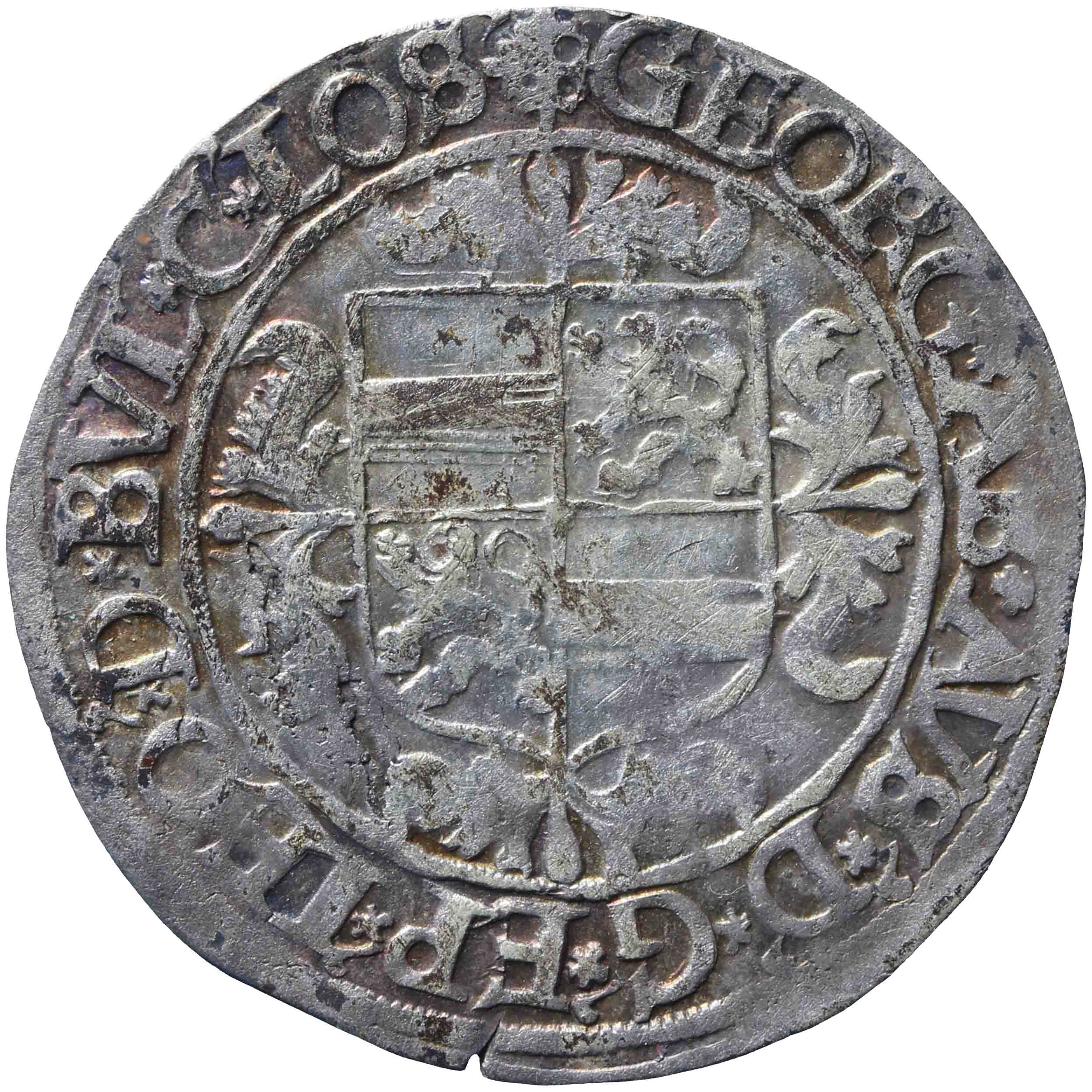 Afbeelding van de voorzijde. vijf stuiver ; vijf patards (Schreckenberg). Inventarisnummer:NM-10840