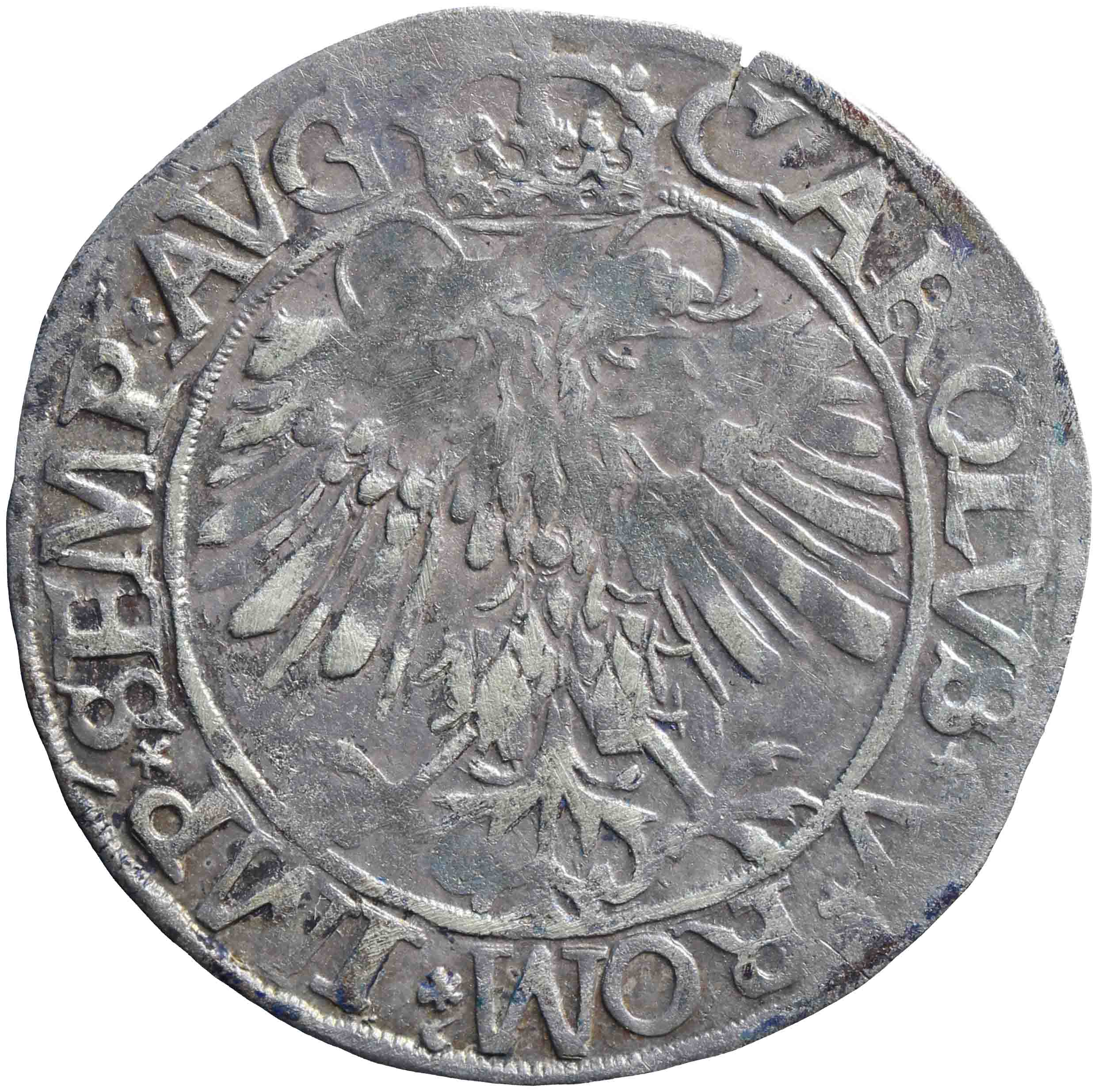 Afbeelding van de keerzijde. vijf stuiver ; vijf patards (Schreckenberg). Inventarisnummer:NM-10840