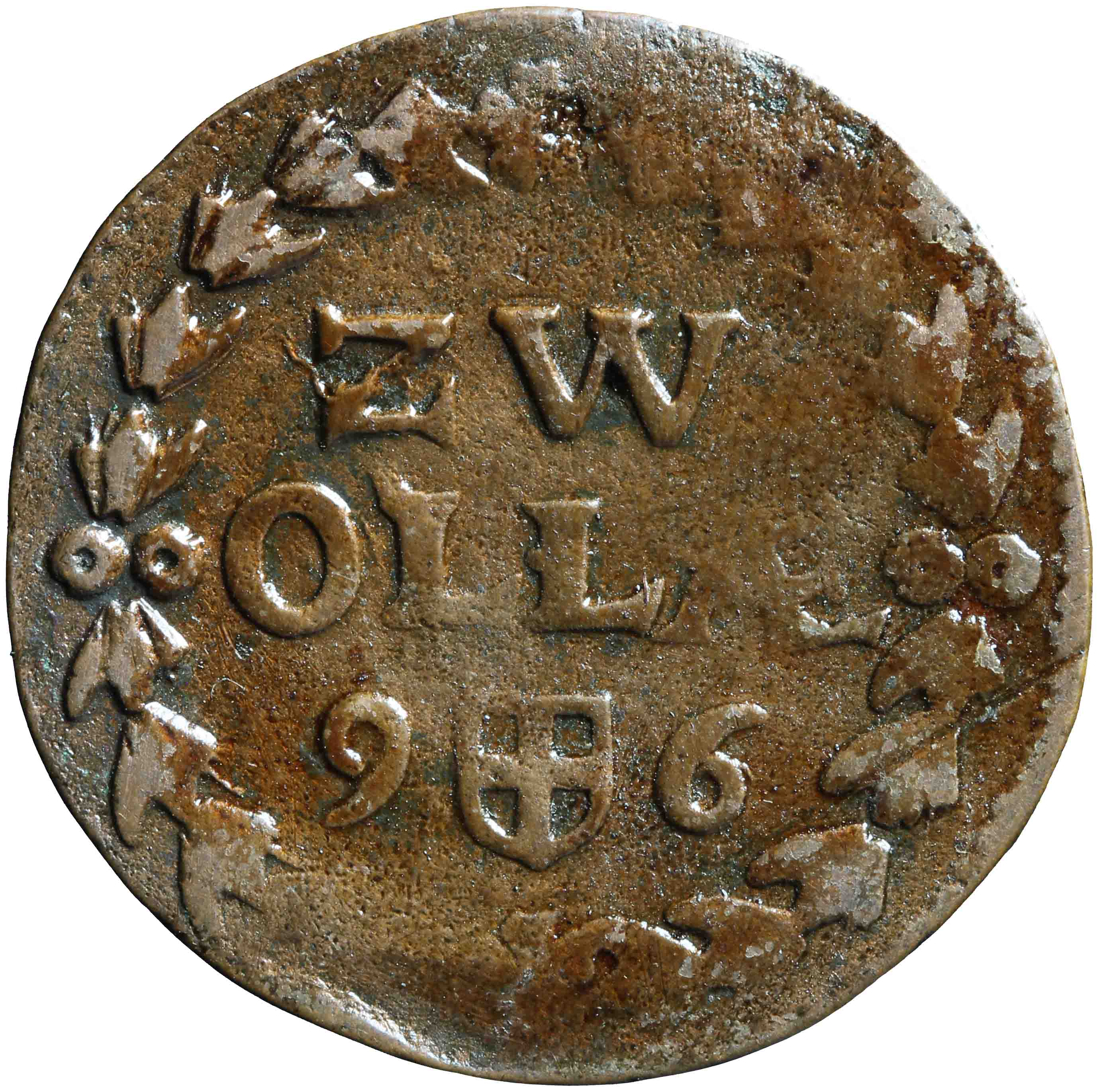Afbeelding van de keerzijde. duit. Inventarisnummer:NM-16691