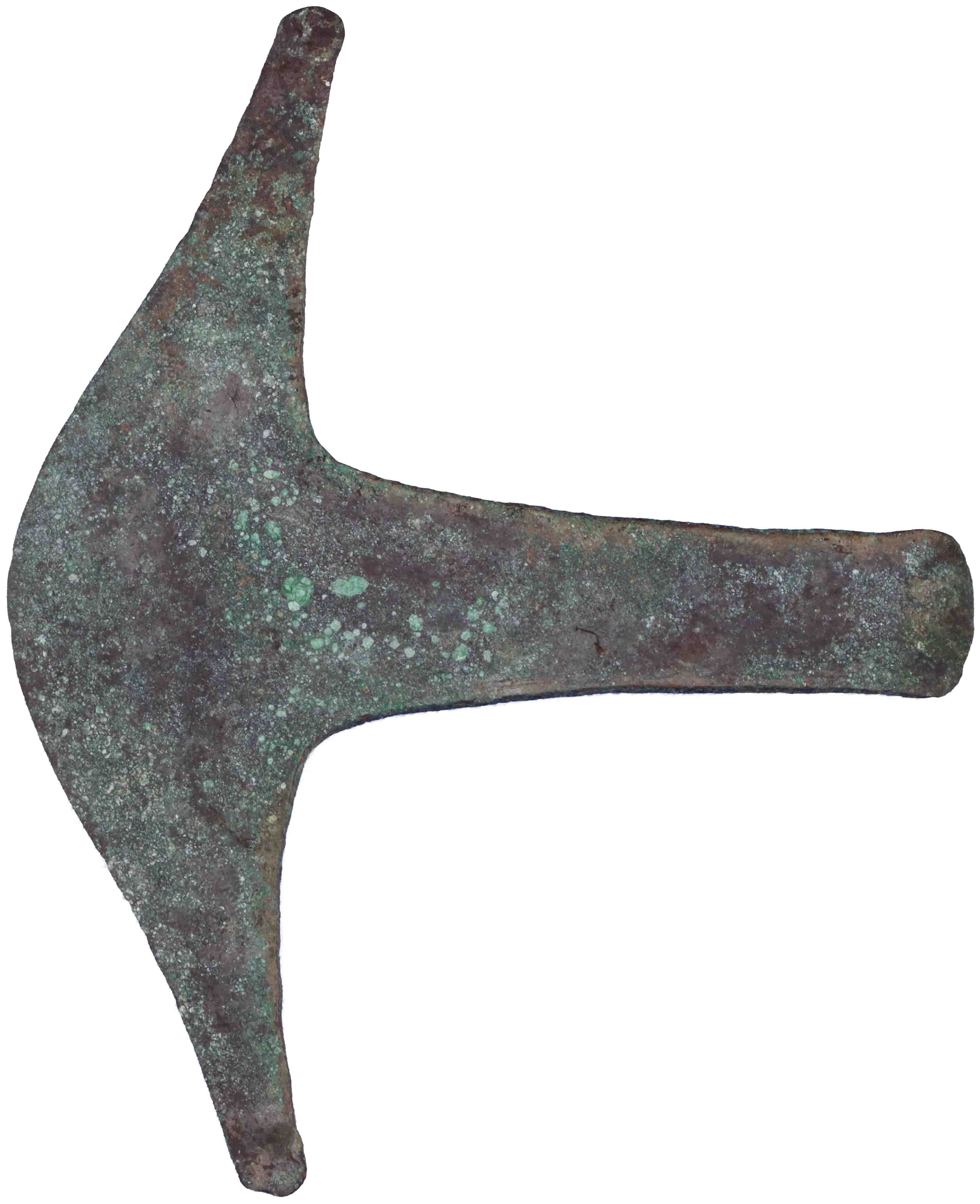 Afbeelding van de voorzijde. bijl-, hak- of mesvormig geld. Inventarisnummer:NV-03572