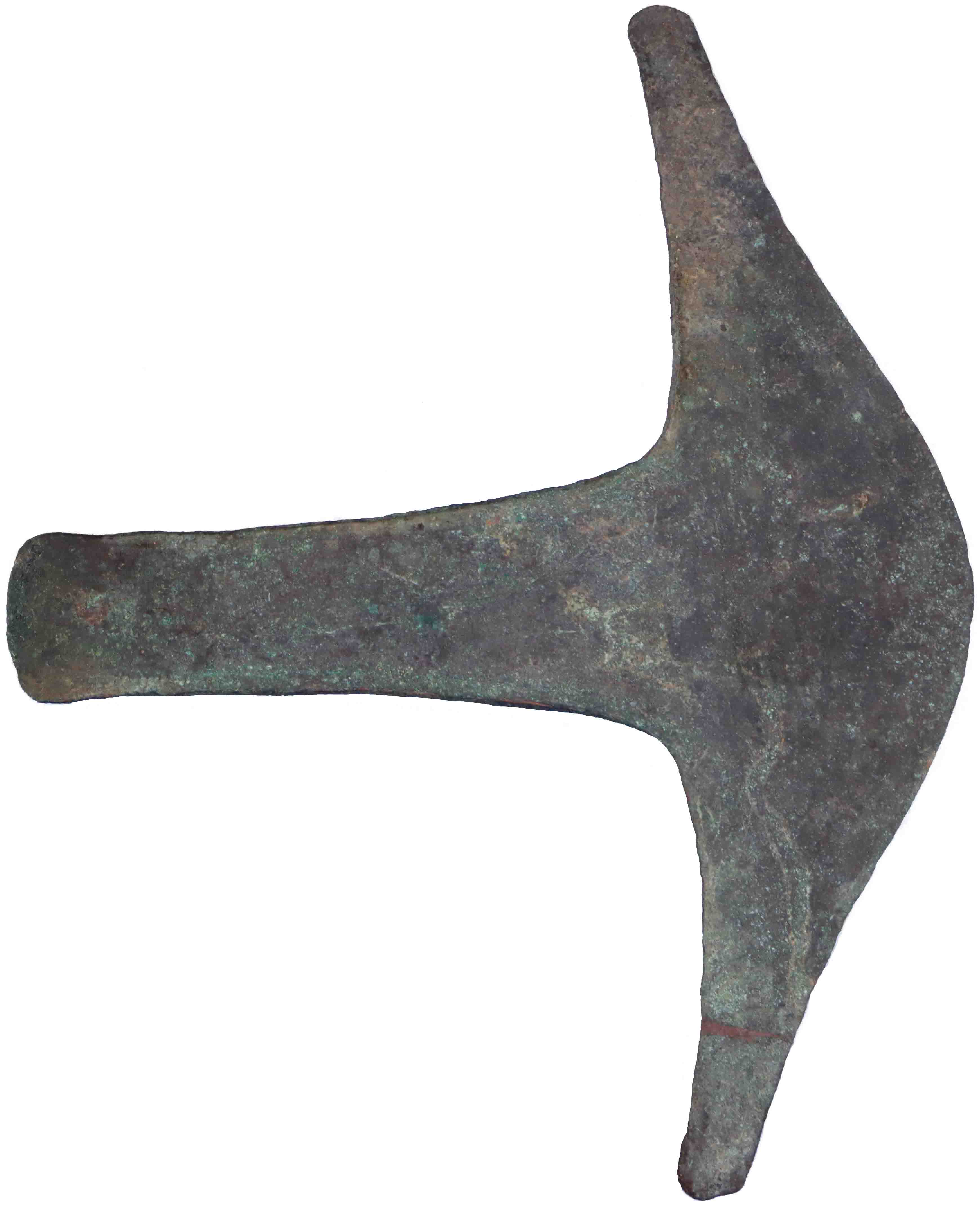 Afbeelding van de keerzijde. bijl-, hak- of mesvormig geld. Inventarisnummer:NV-03572