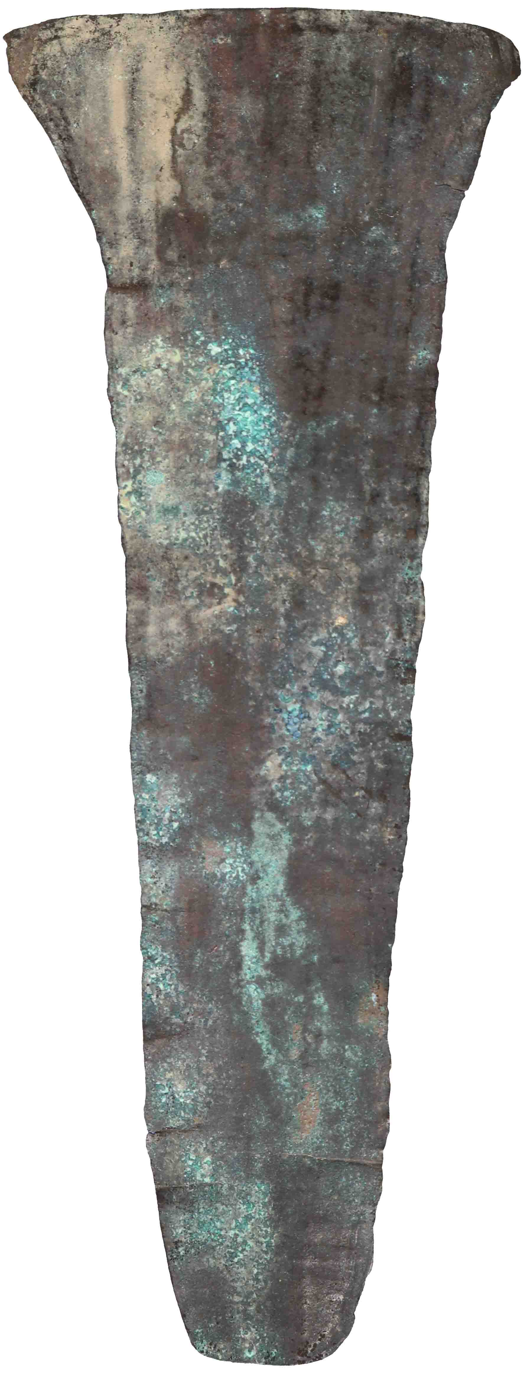 Afbeelding van de keerzijde. bijl- of mesvormig geld ; hak. Inventarisnummer:NV-03578