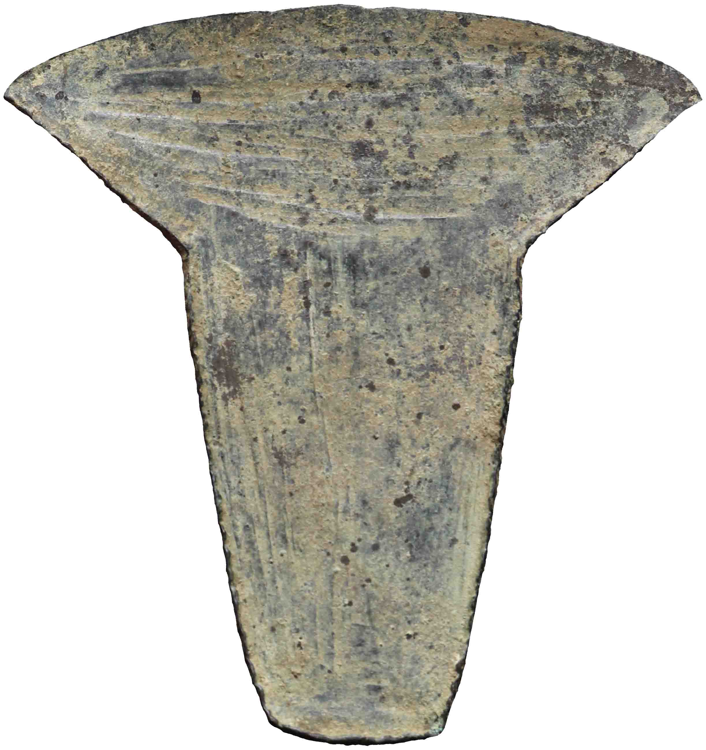 Afbeelding van de keerzijde. bijl- of mesvormig geld ; hak. Inventarisnummer:NV-03579