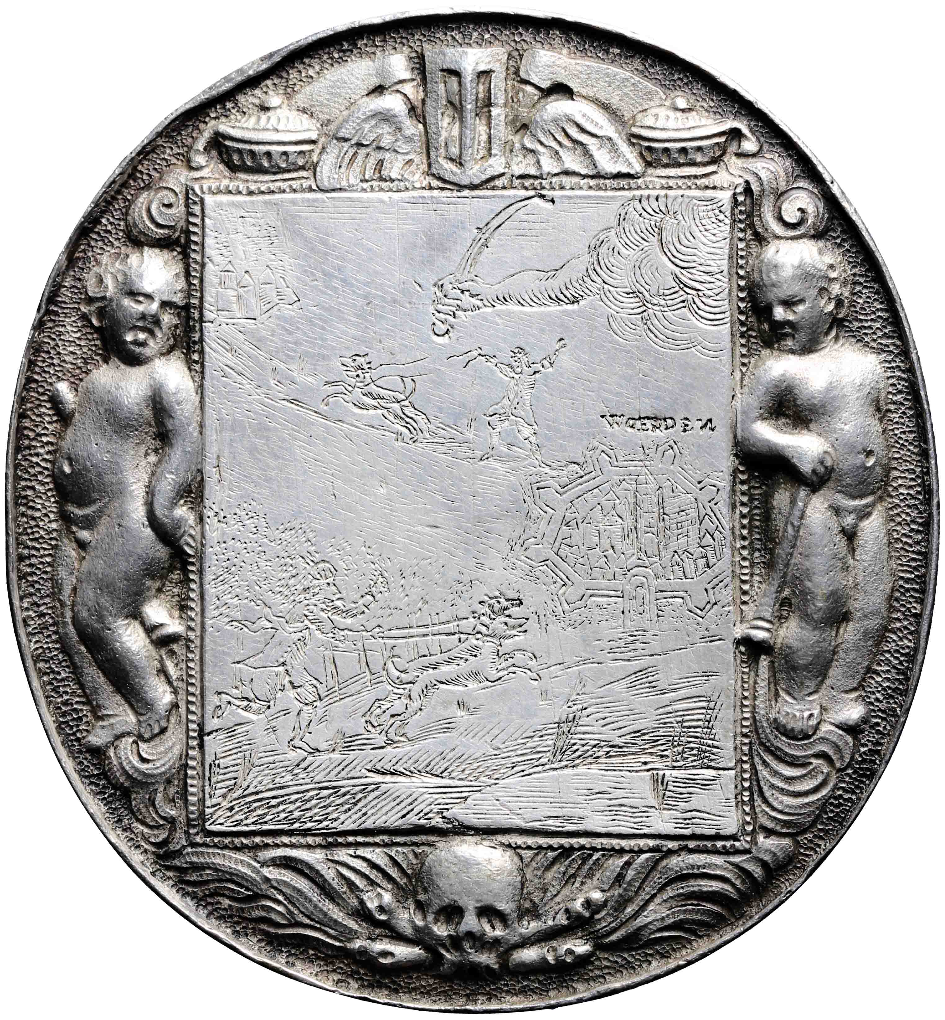 Afbeelding van de keerzijde. De gebroeders de Witt te Den Haag vermoord; zinspelend op de verlossing van Woerden. Inventarisnummer:PE-01987