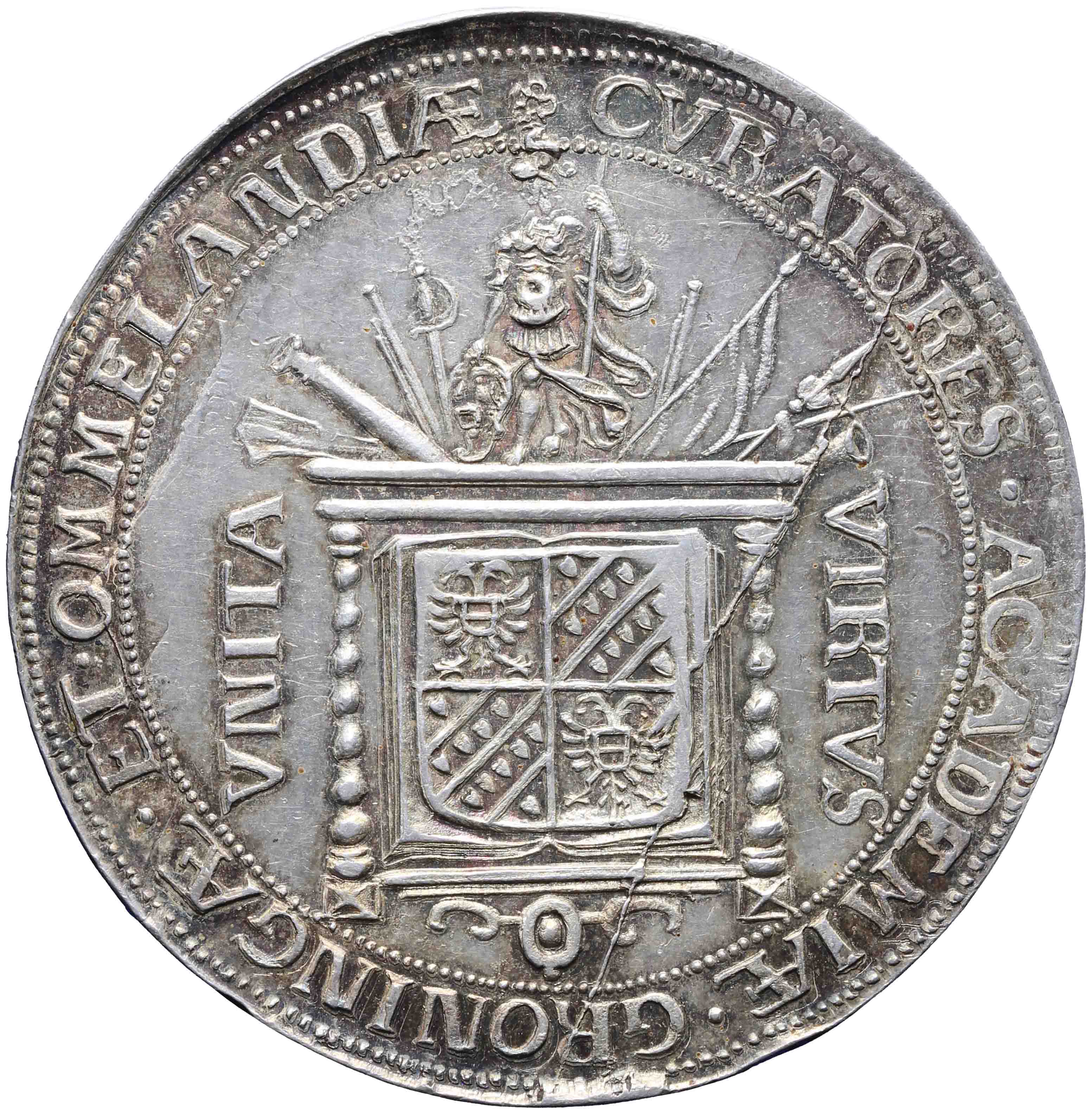 Afbeelding van de voorzijde. Ontzet van de stad Groningen: vereerd aan de studenten der hoogeschool. Inventarisnummer:PE-02007